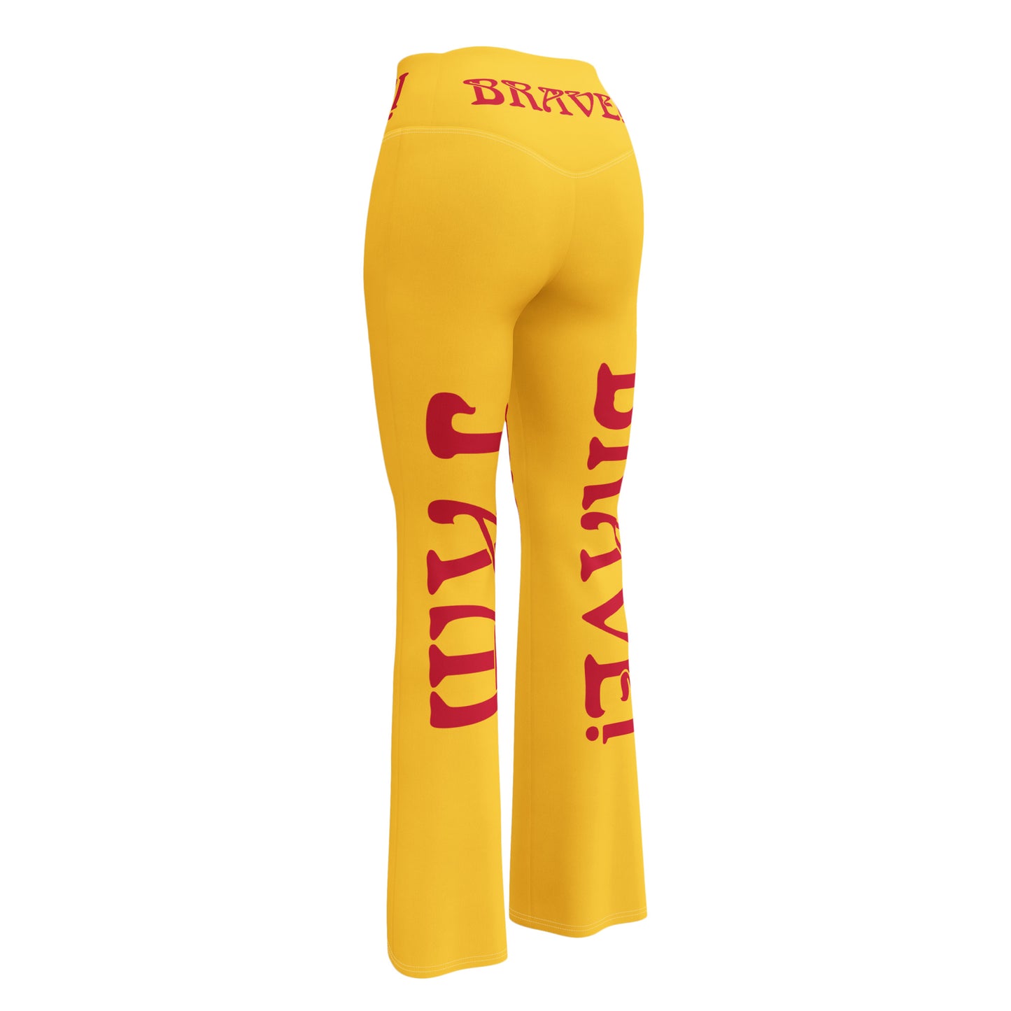 “I’AM BRAVE!” Yellow Flare Leggings W/Red Font