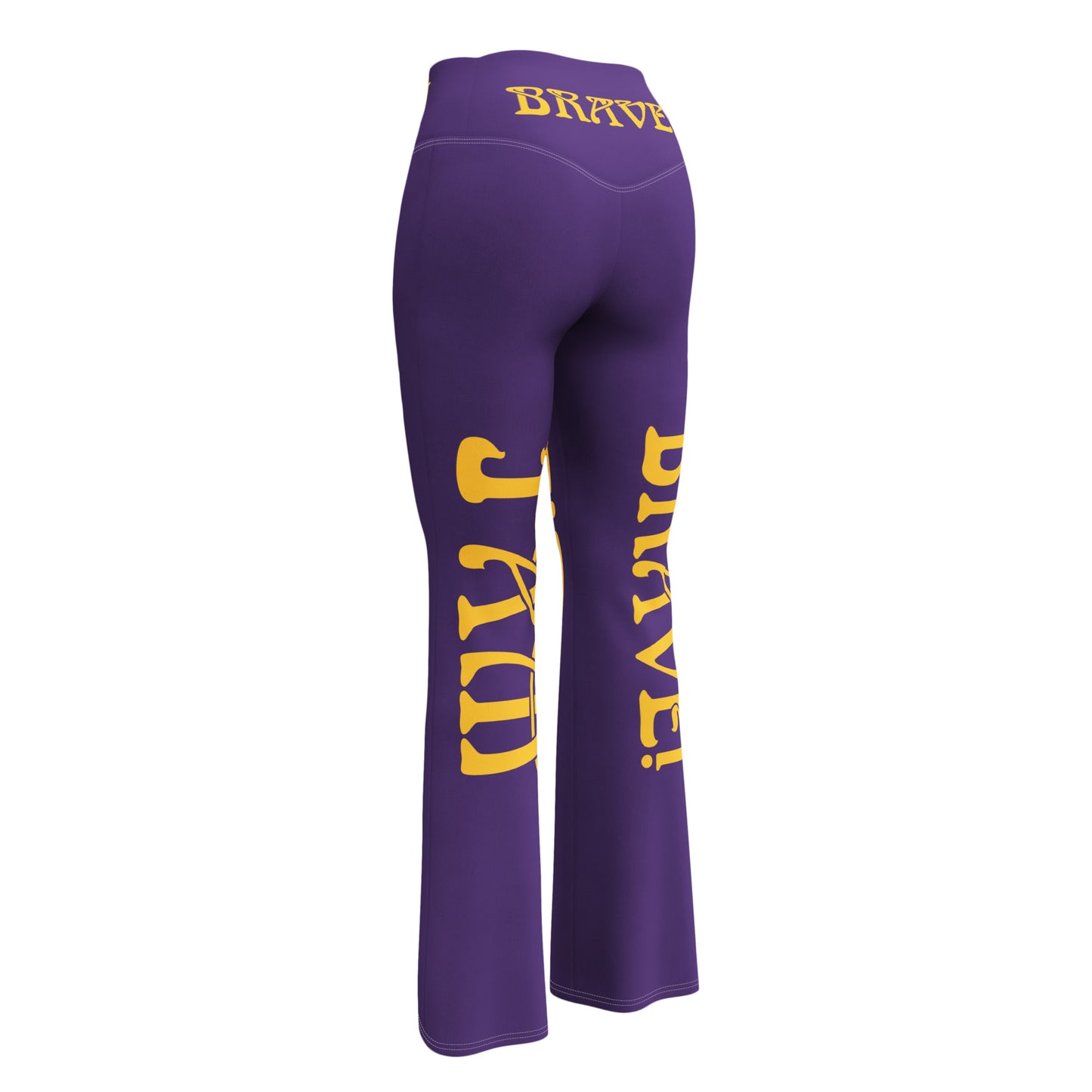 “I’AM BRAVE!” Purple Flare Leggings W/Yellow Font