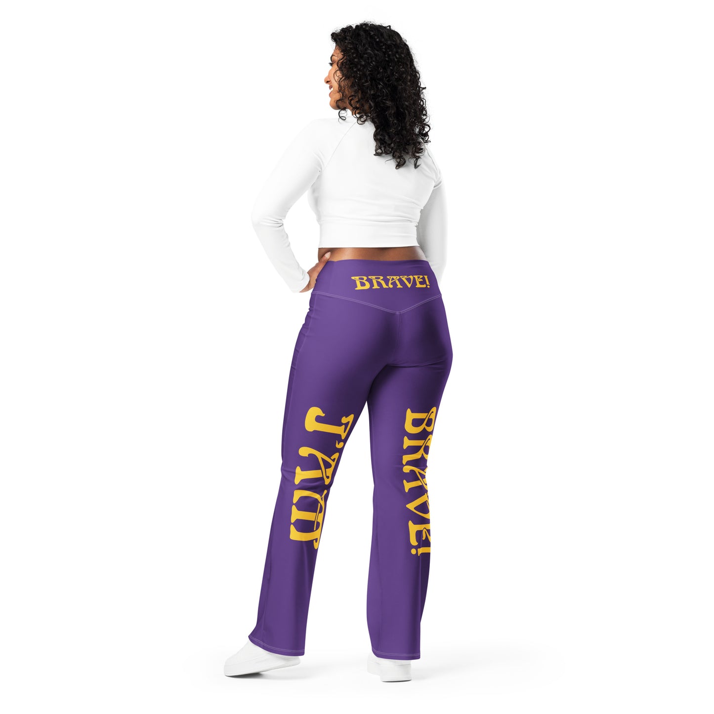 “I’AM BRAVE!” Purple Flare Leggings W/Yellow Font