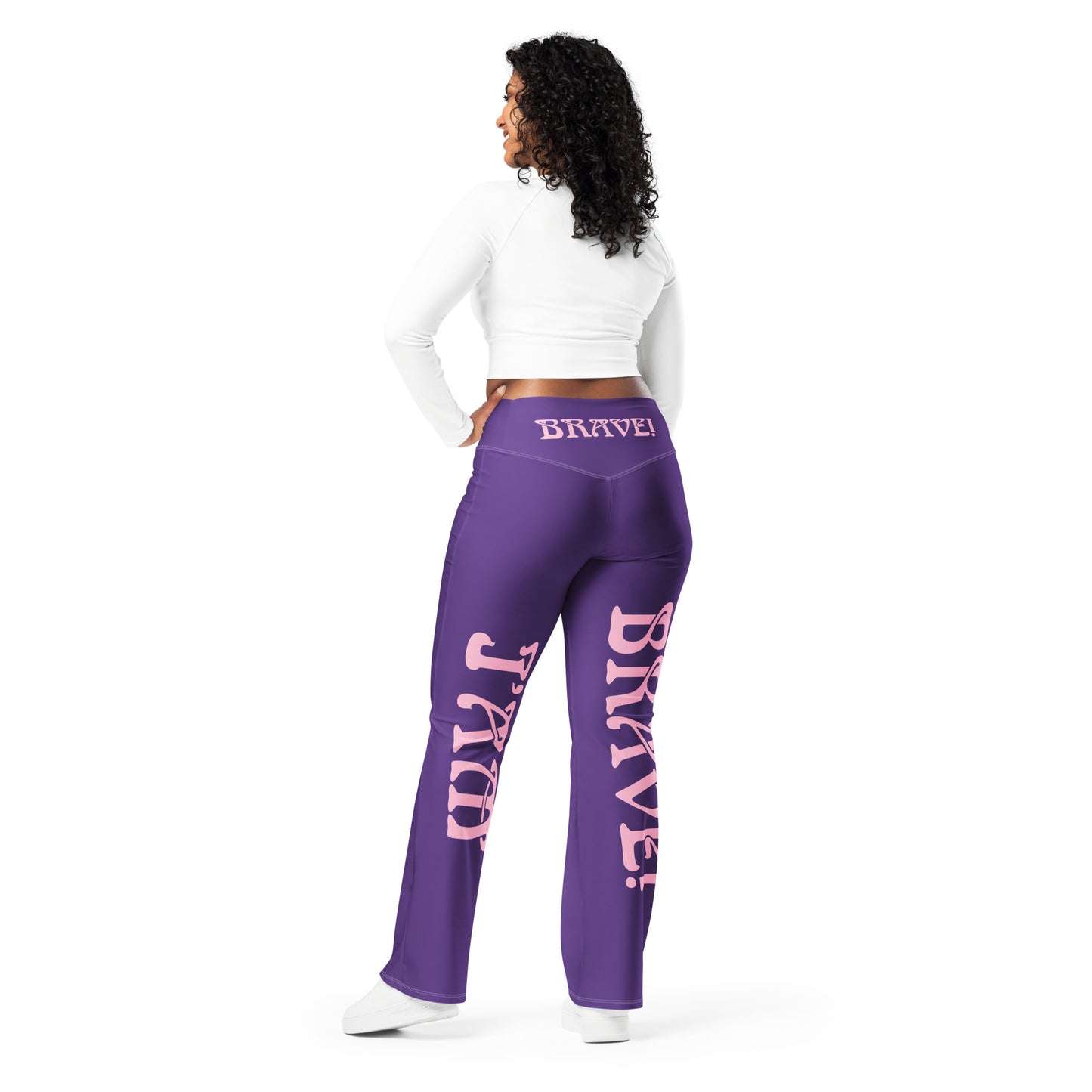 “I’AM BRAVE!” Purple Flare Leggings W/Cotton Candy Font