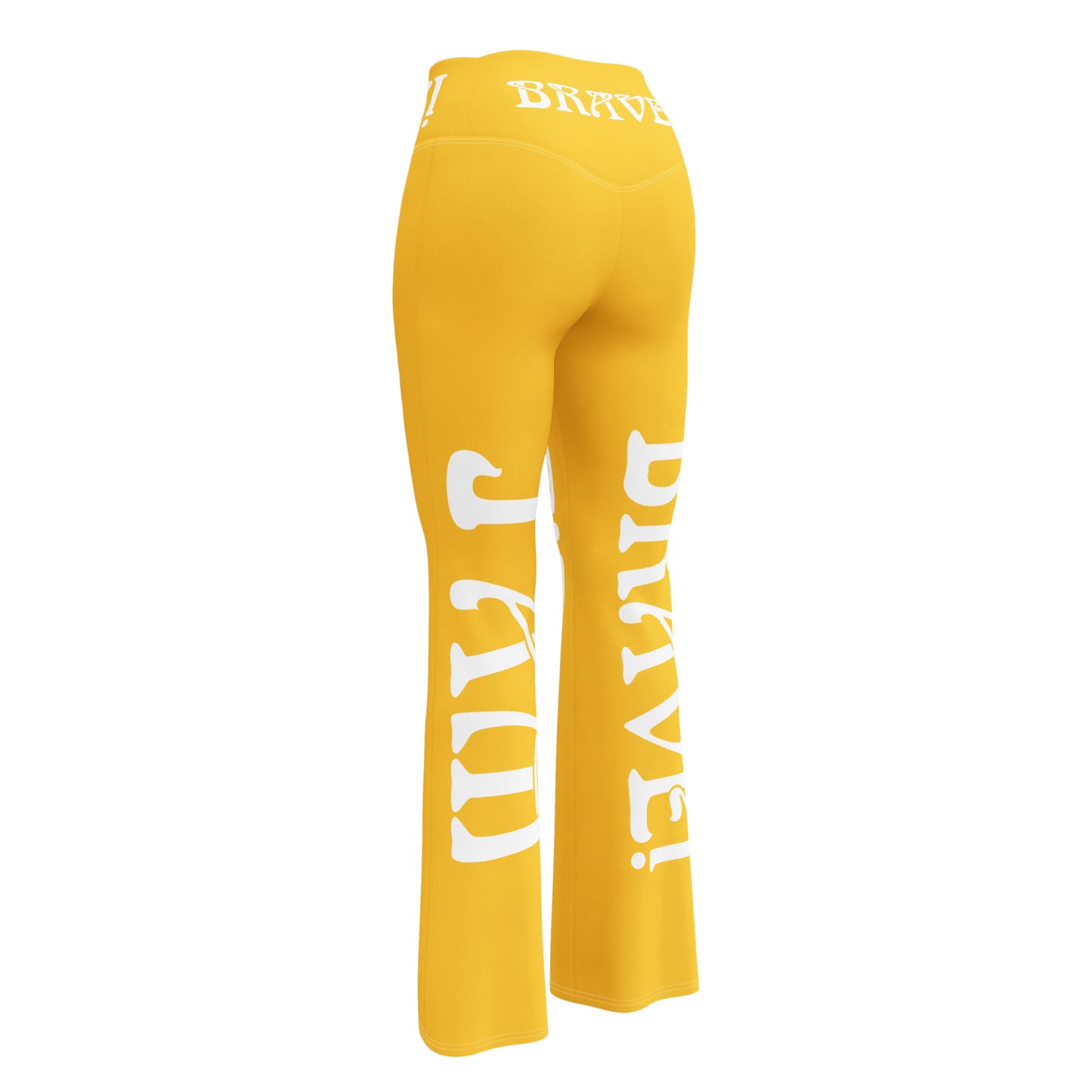 “I’AM BRAVE!” Yellow Flare Leggings W/White Font