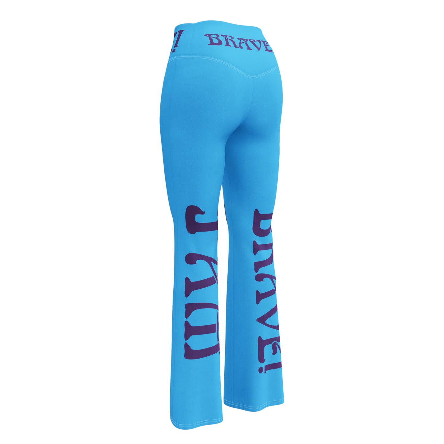“I’AM BRAVE!” SkyBlue Flare Leggings W/Purple Font