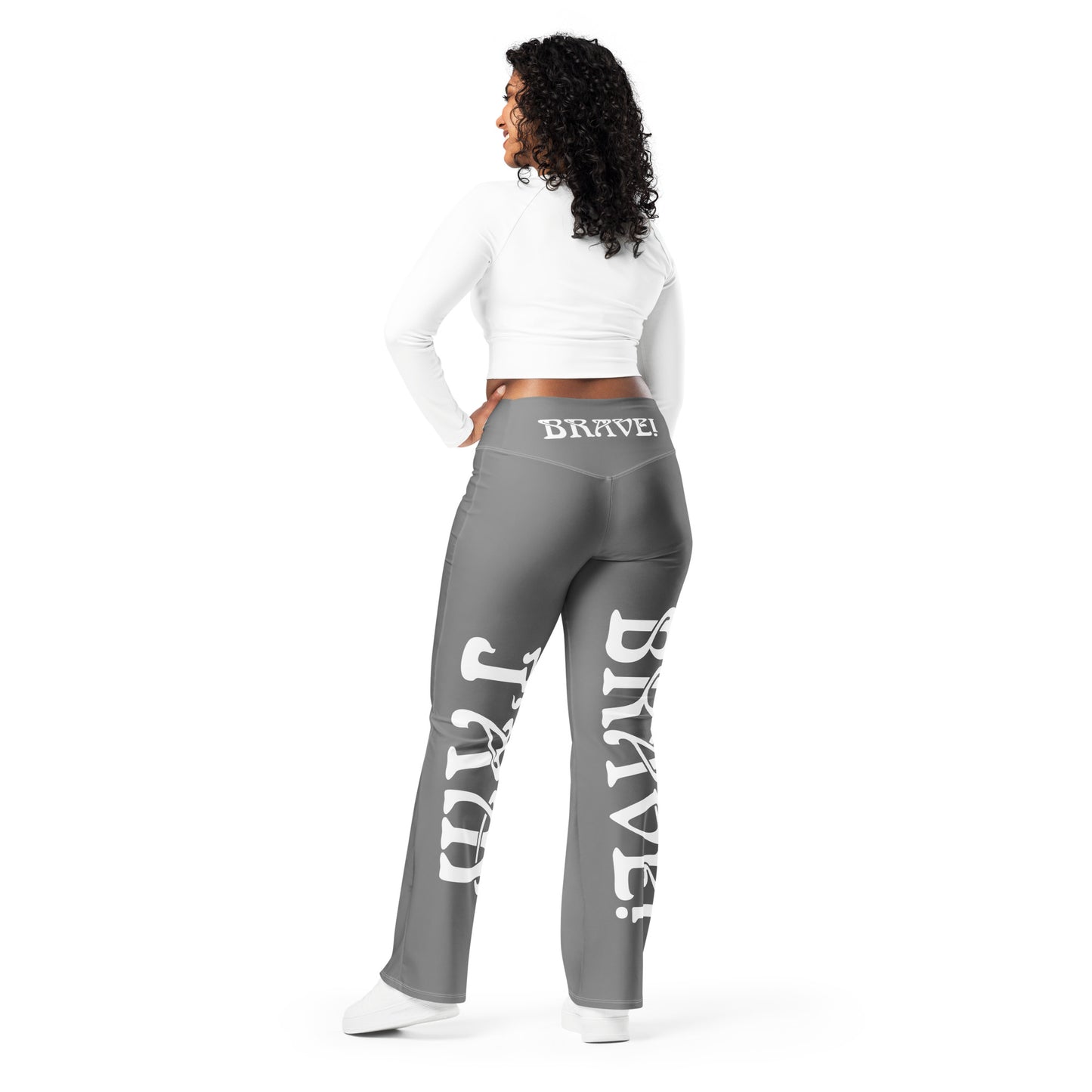 “I’AM BRAVE!” Grey Flare Leggings W/White Font