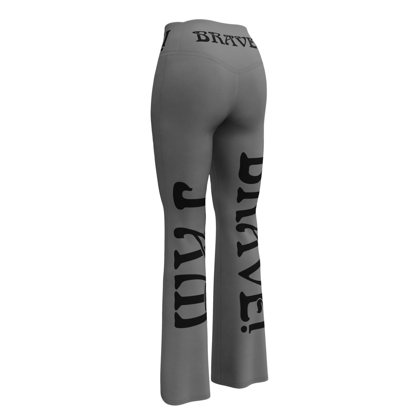 “I’AM BRAVE!” Grey Flare Leggings W/Black Font