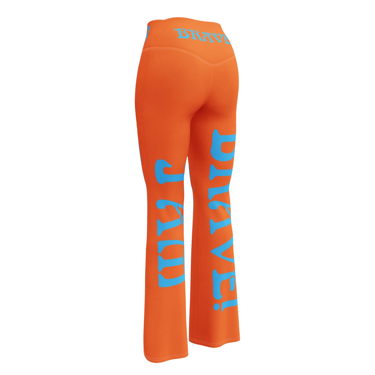 “I’AM BRAVE!” Orange Flare Leggings W/SkyBlue Font