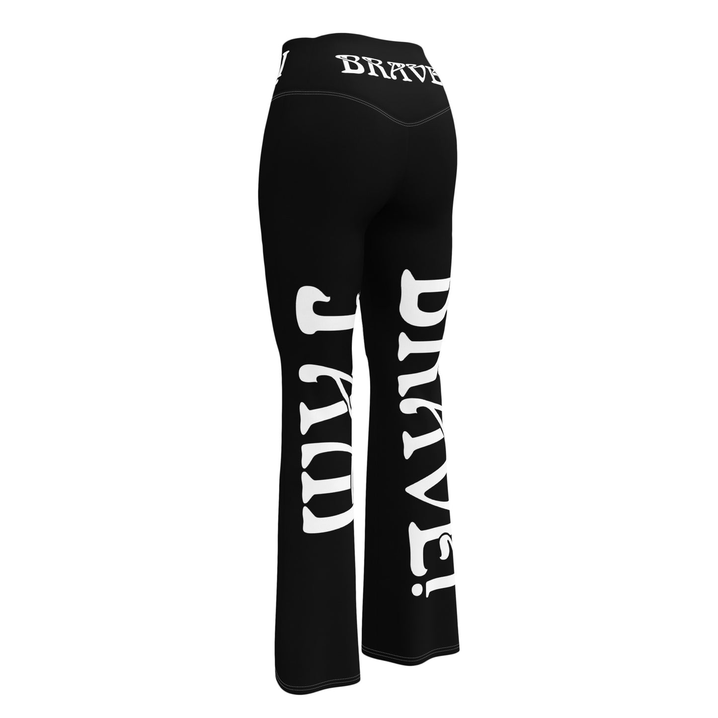 “I’AM BRAVE!” Black Flare Leggings W/White Font