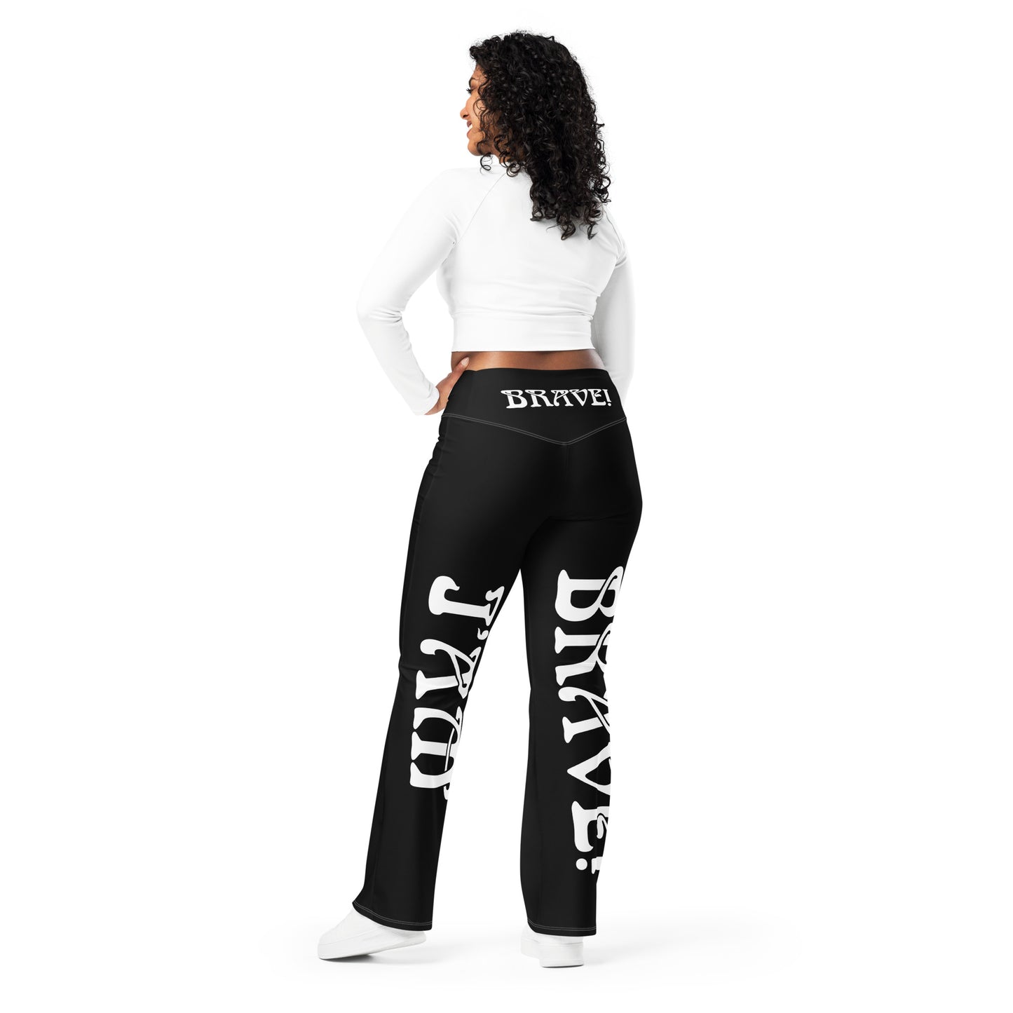 “I’AM BRAVE!” Black Flare Leggings W/White Font