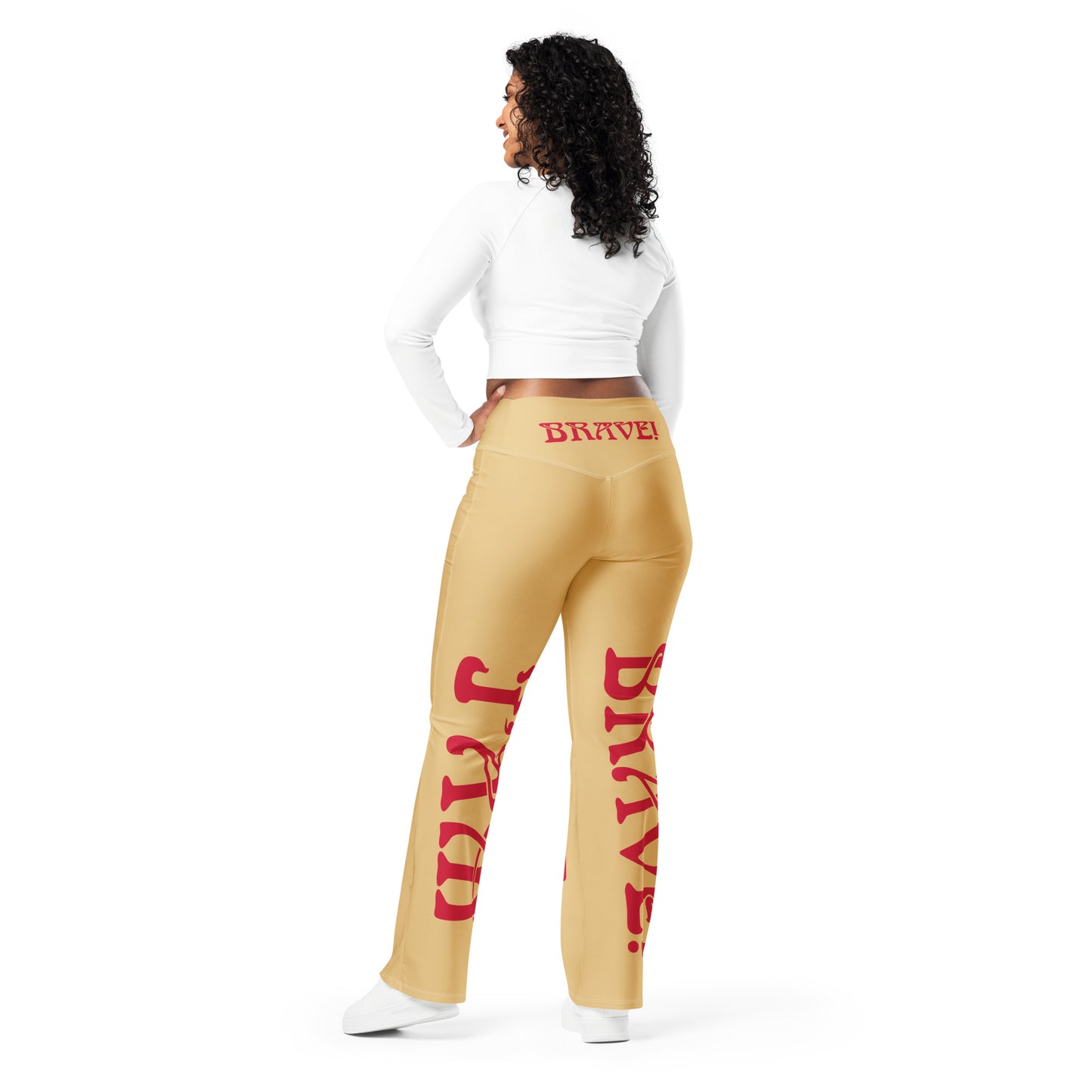 “I’AM BRAVE!” Fawn Flare Leggings W/Red Font