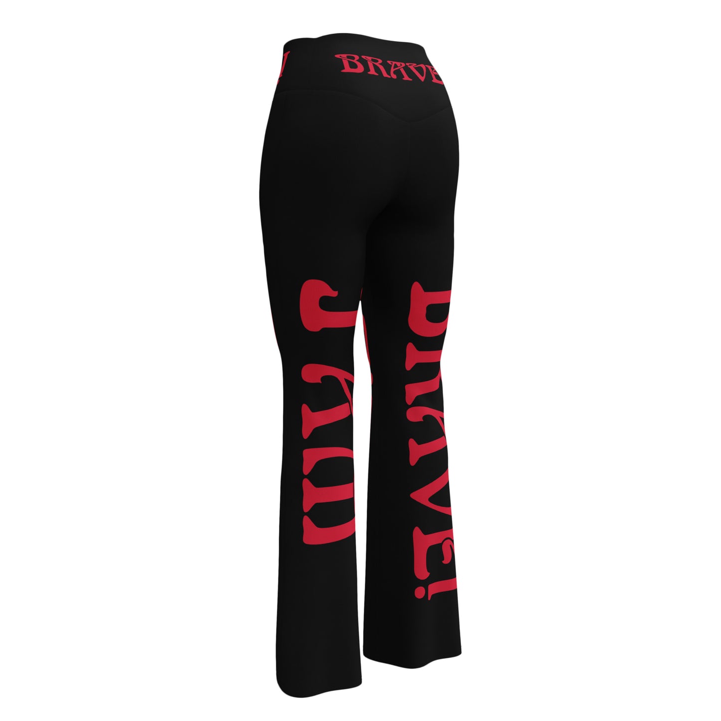 “I’AM BRAVE!” Black Flare Leggings W/Red Font