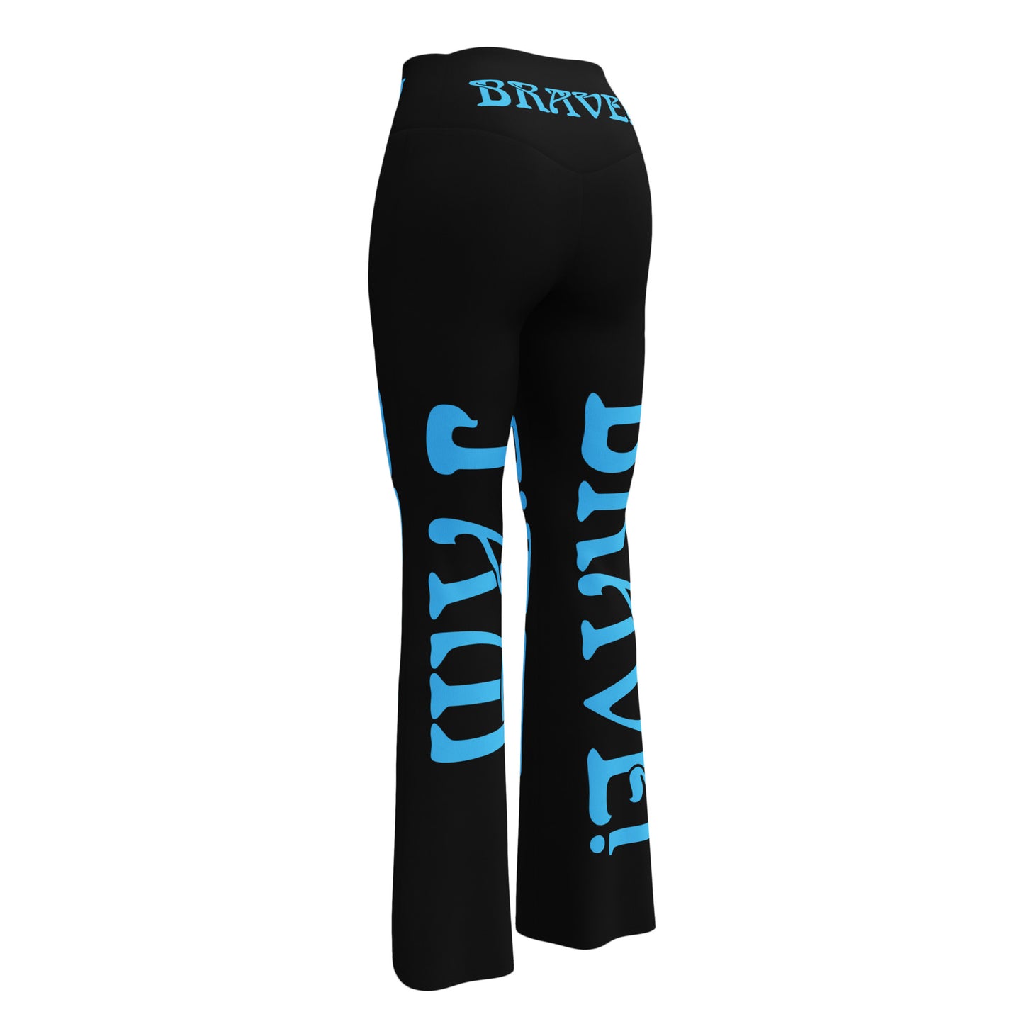“I’AM BRAVE!” Black Flare Leggings W/SkyBlue Font