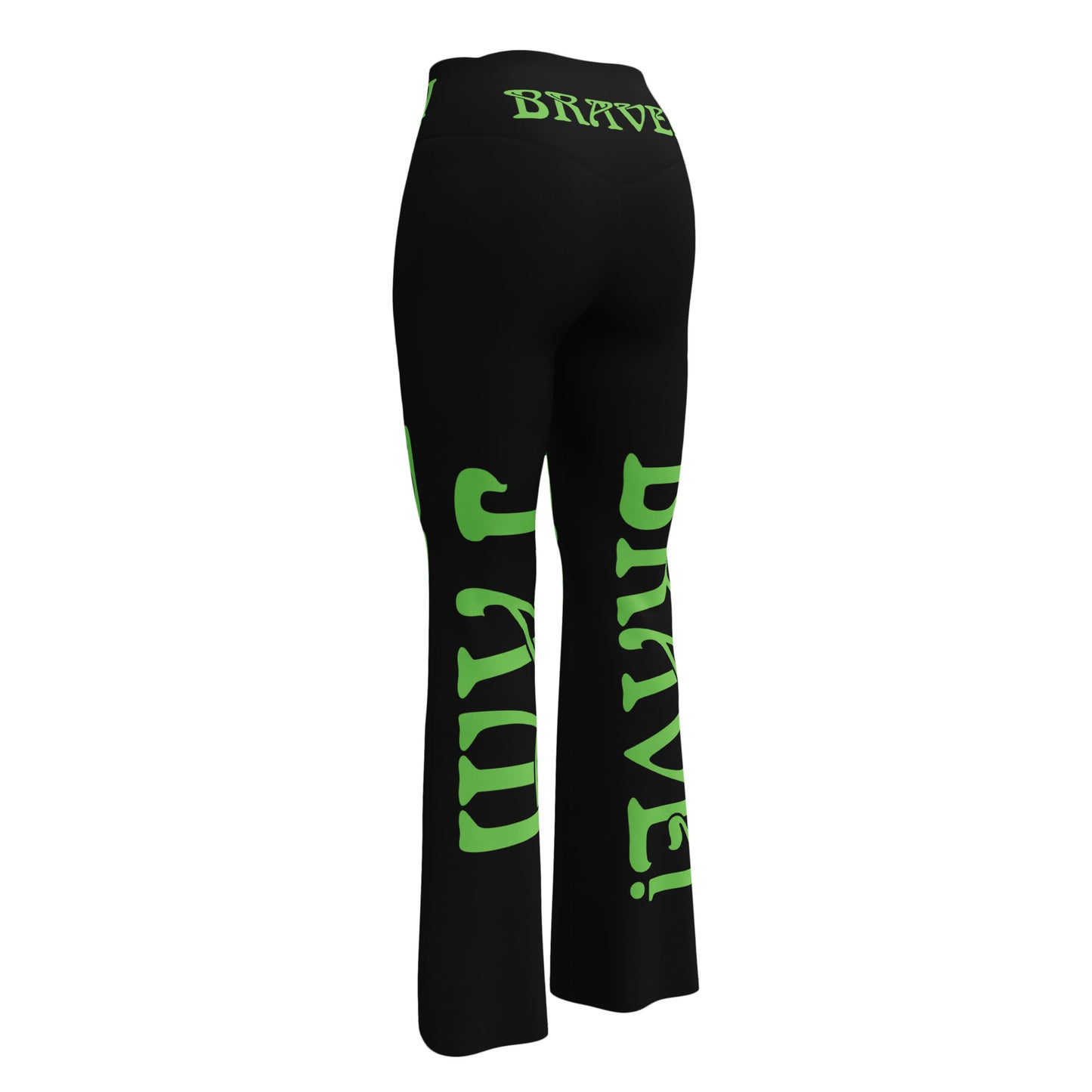 “I’AM BRAVE!” Black Flare Leggings W/Green Font
