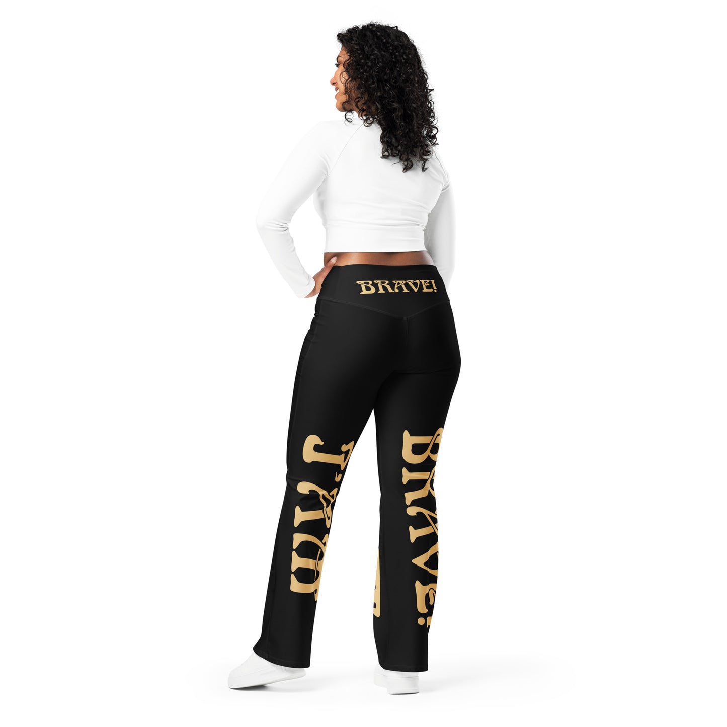 “I’AM BRAVE!” Black Flare Leggings W/Fawn Font