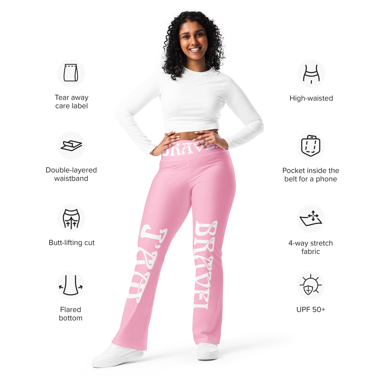 “I’AM BRAVE!” Cotton Candy Flare Leggings W/White Font