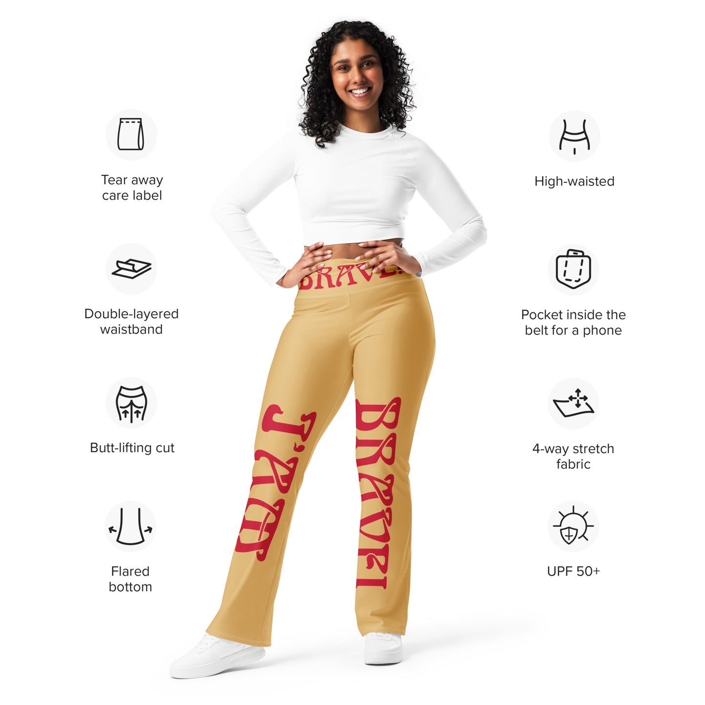 “I’AM BRAVE!” Fawn Flare Leggings W/Red Font