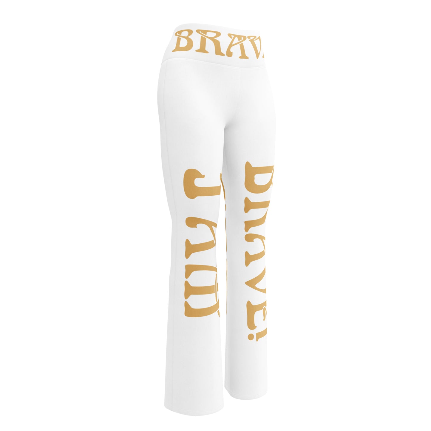 “I’AM BRAVE!” White Flare Leggings W/Fawn Font