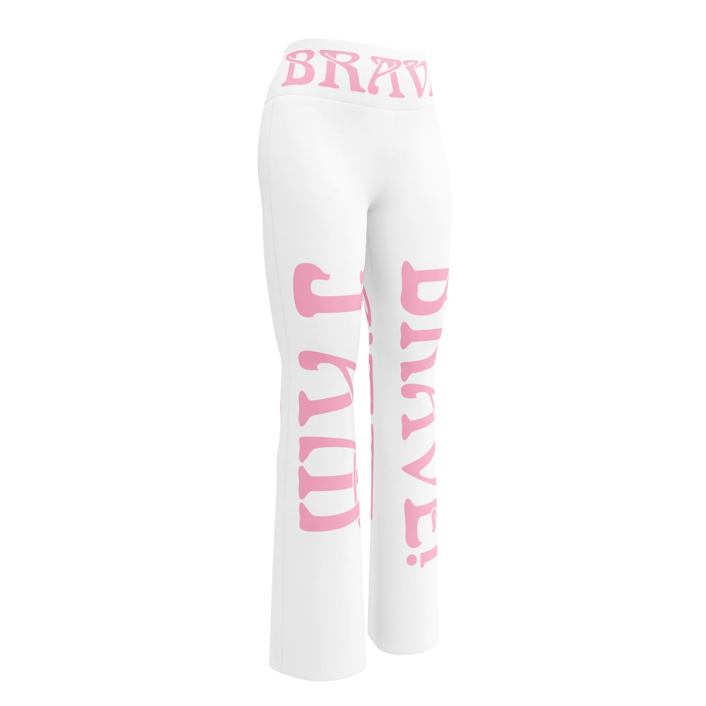 “I’AM BRAVE!” White Flare Leggings W/Cotton Candy Font
