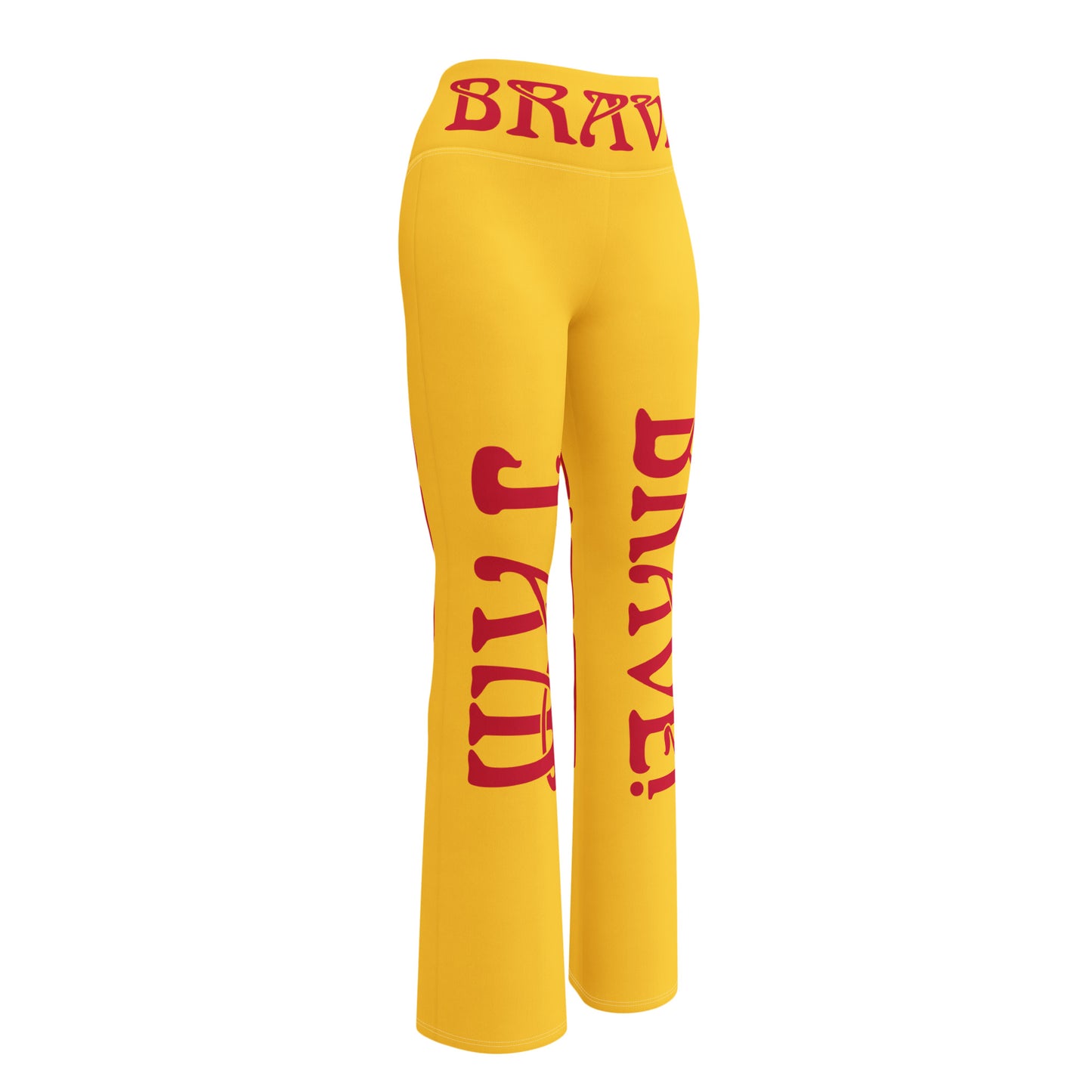 “I’AM BRAVE!” Yellow Flare Leggings W/Red Font