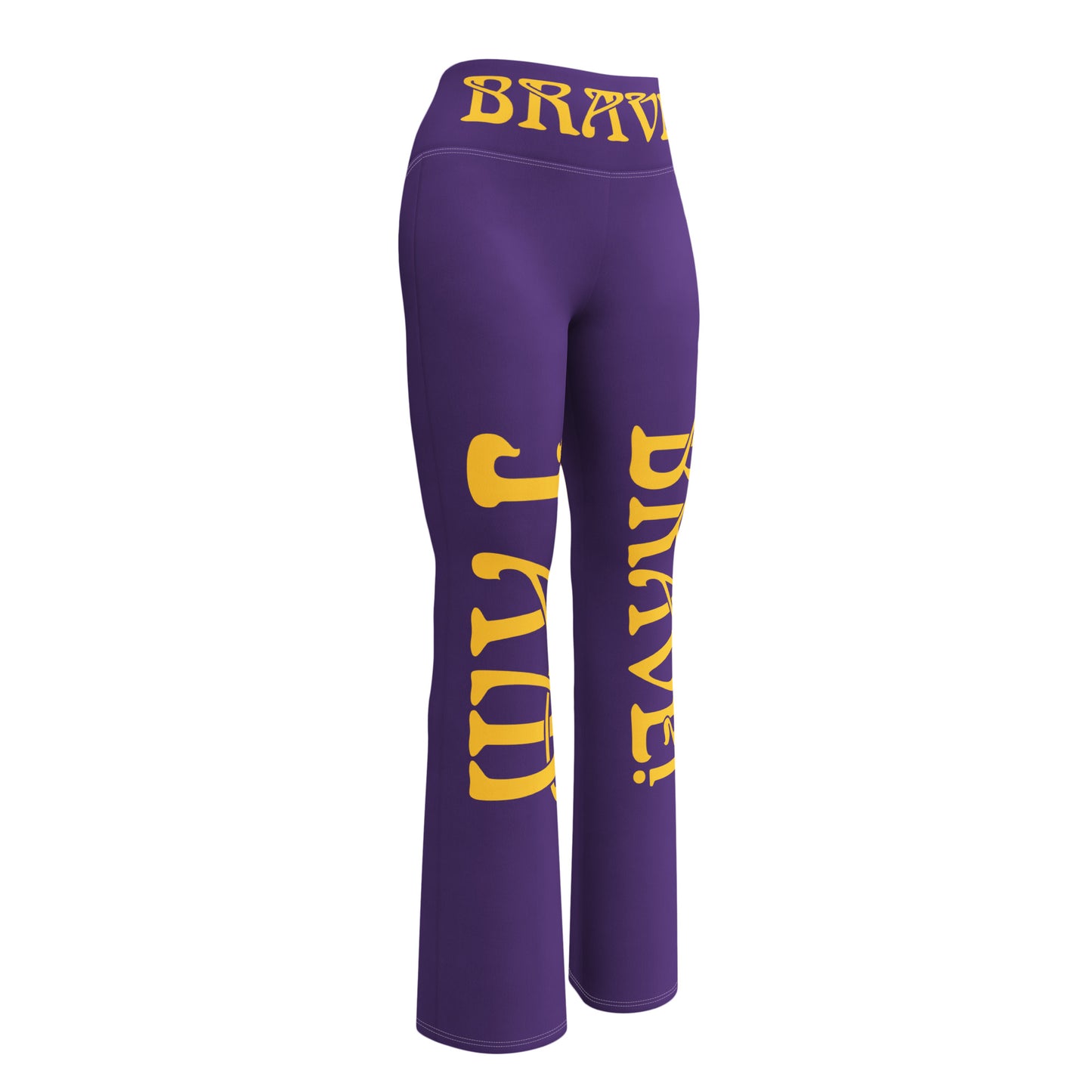“I’AM BRAVE!” Purple Flare Leggings W/Yellow Font
