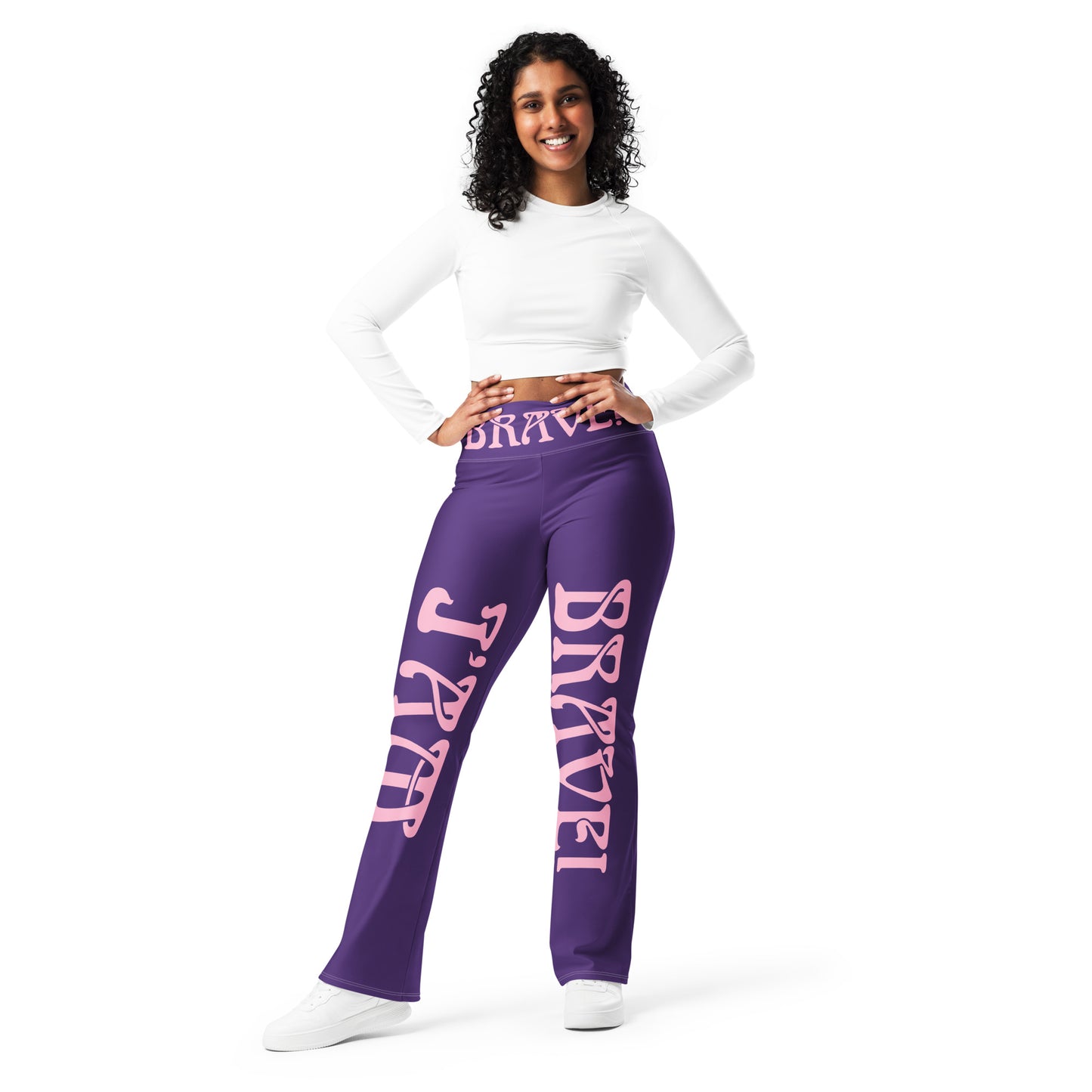 “I’AM BRAVE!” Purple Flare Leggings W/Cotton Candy Font
