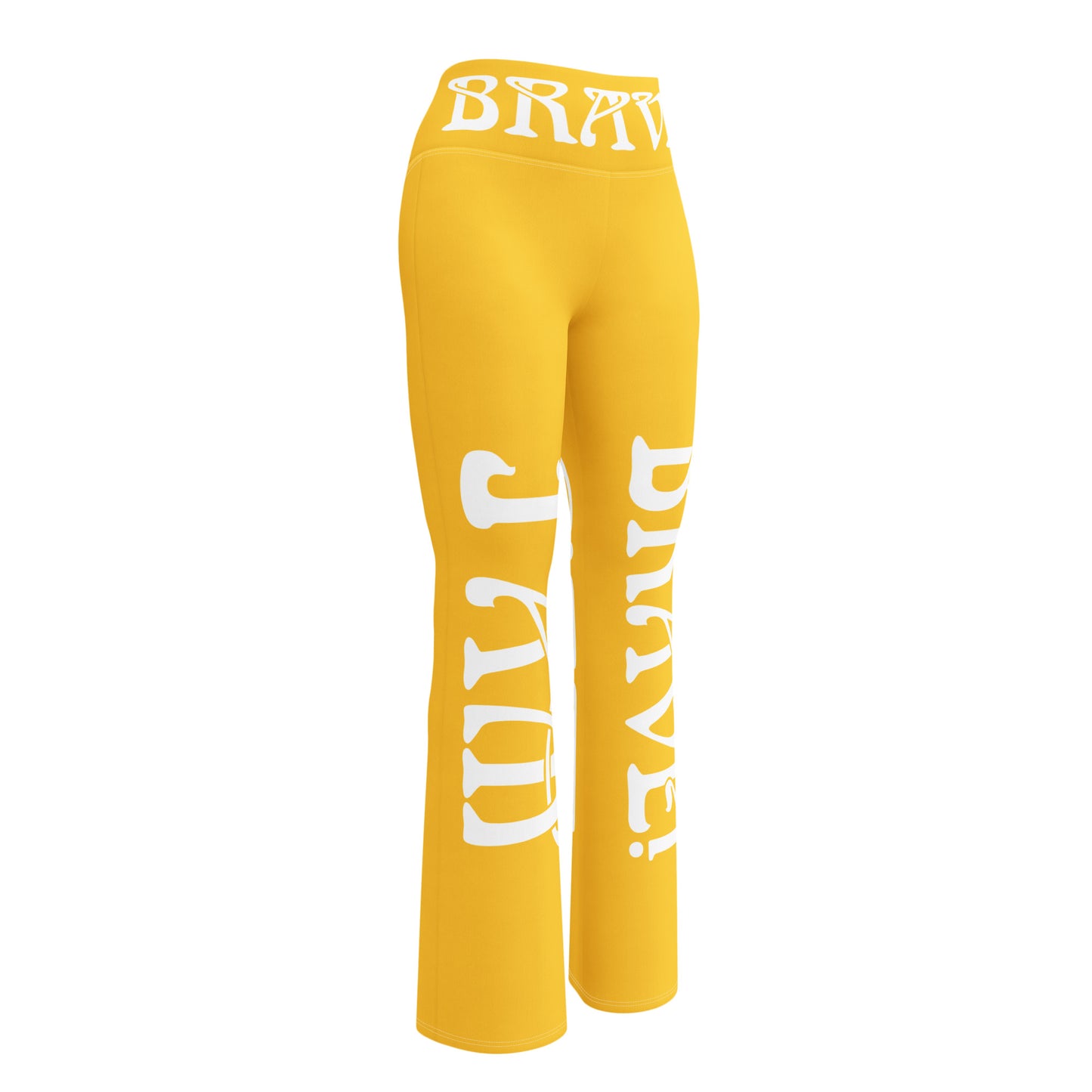 “I’AM BRAVE!” Yellow Flare Leggings W/White Font