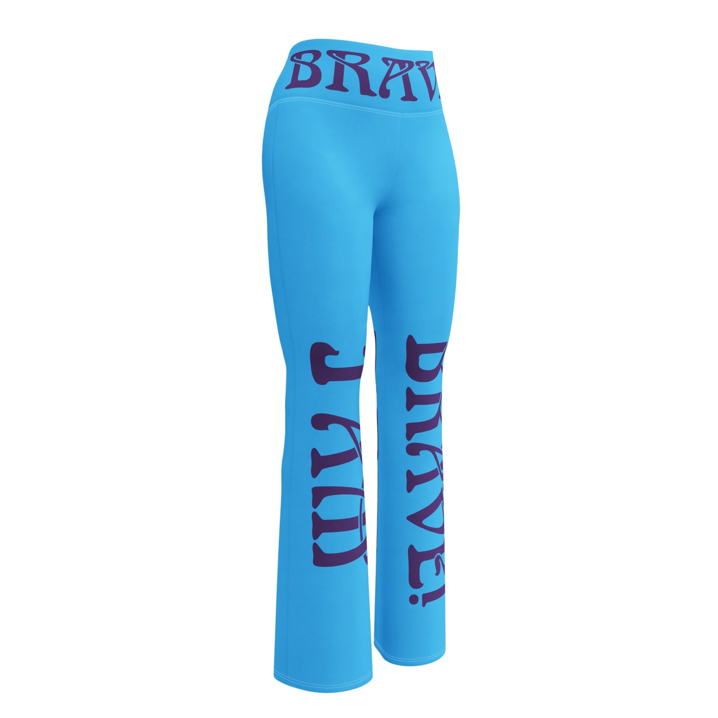 “I’AM BRAVE!” SkyBlue Flare Leggings W/Purple Font