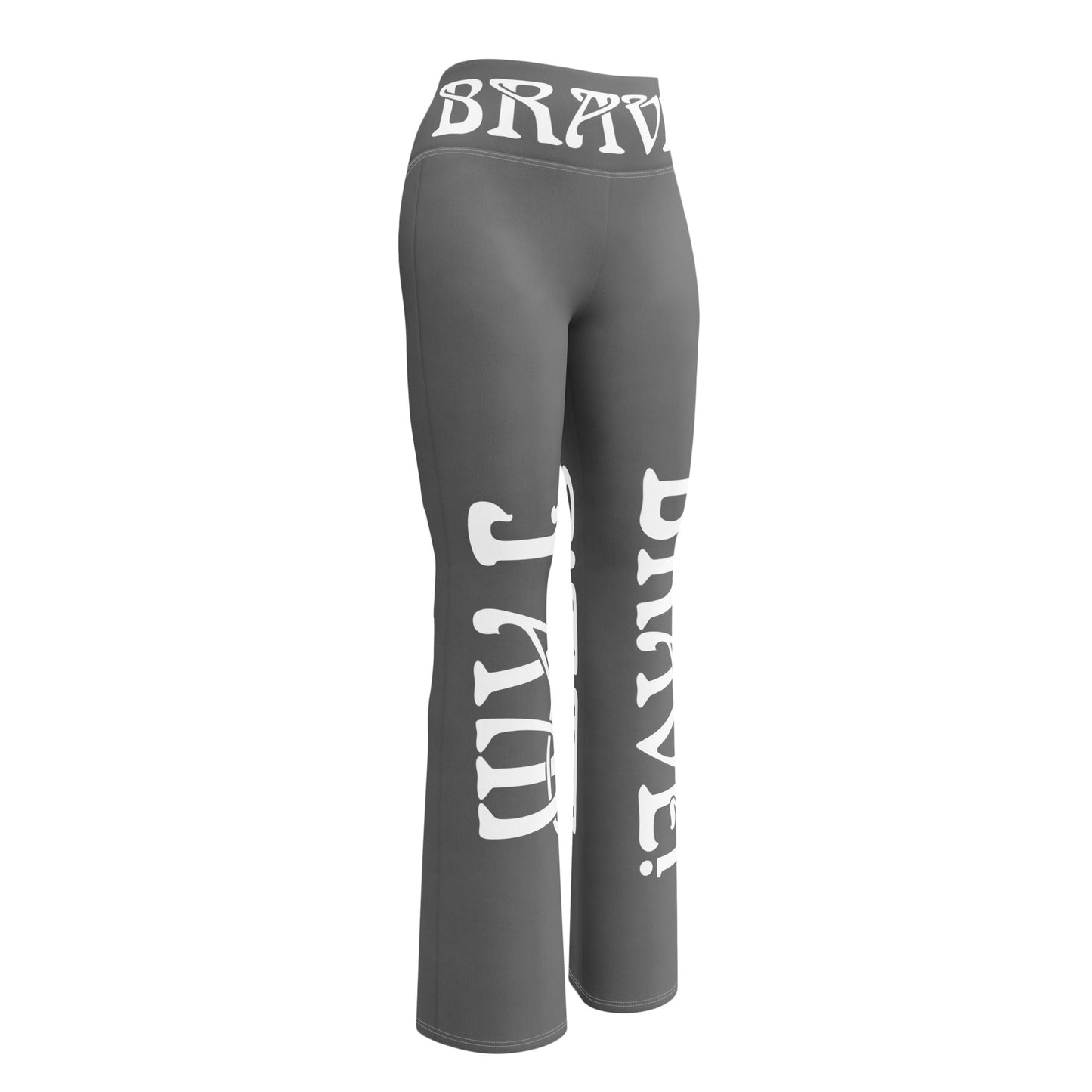 “I’AM BRAVE!” Grey Flare Leggings W/White Font
