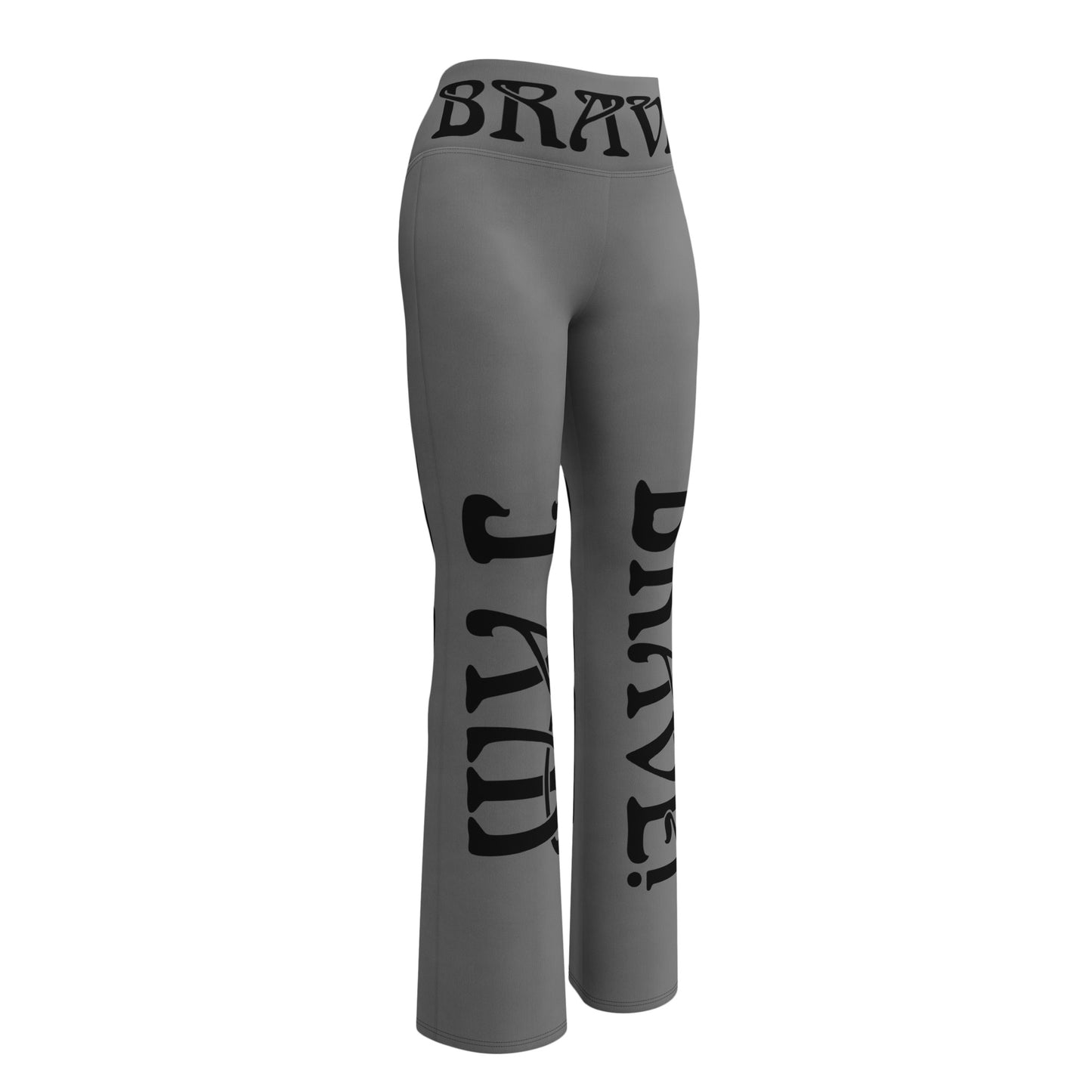 “I’AM BRAVE!” Grey Flare Leggings W/Black Font