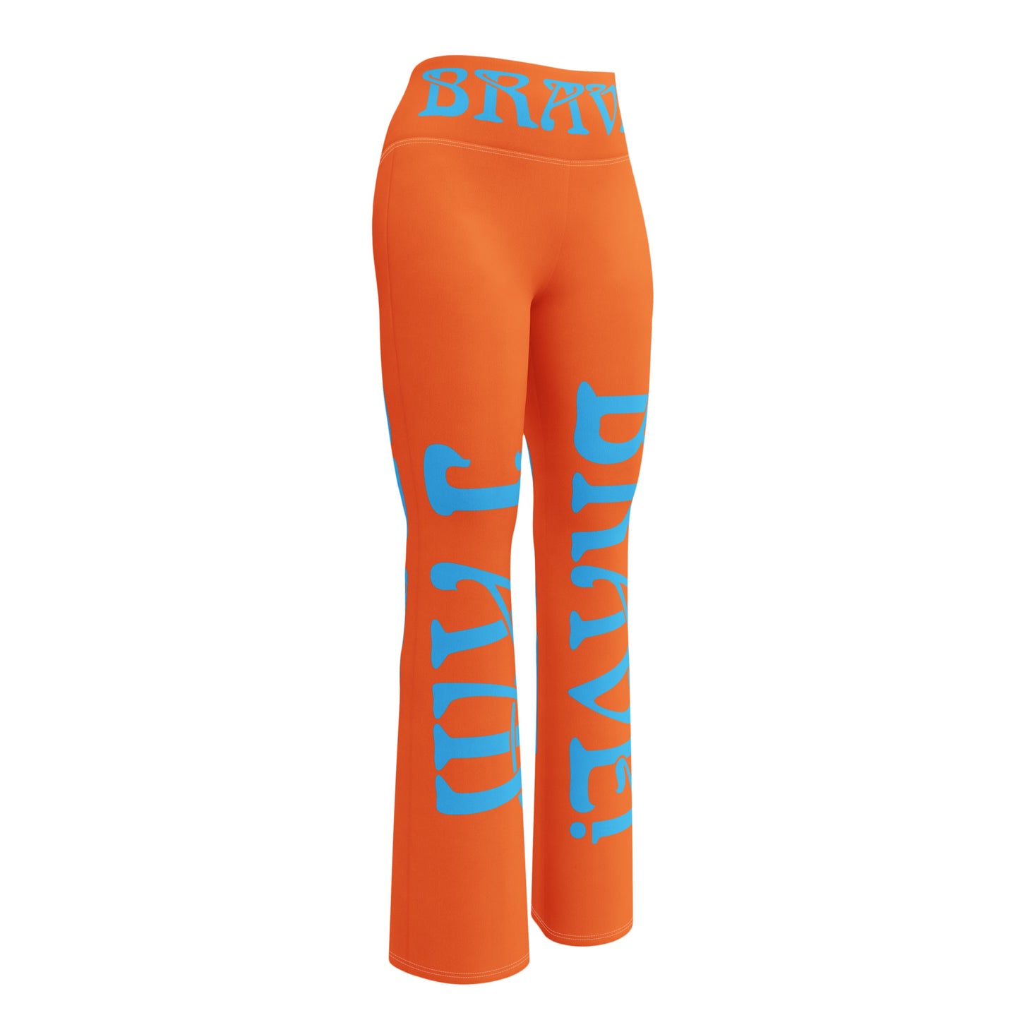 “I’AM BRAVE!” Orange Flare Leggings W/SkyBlue Font
