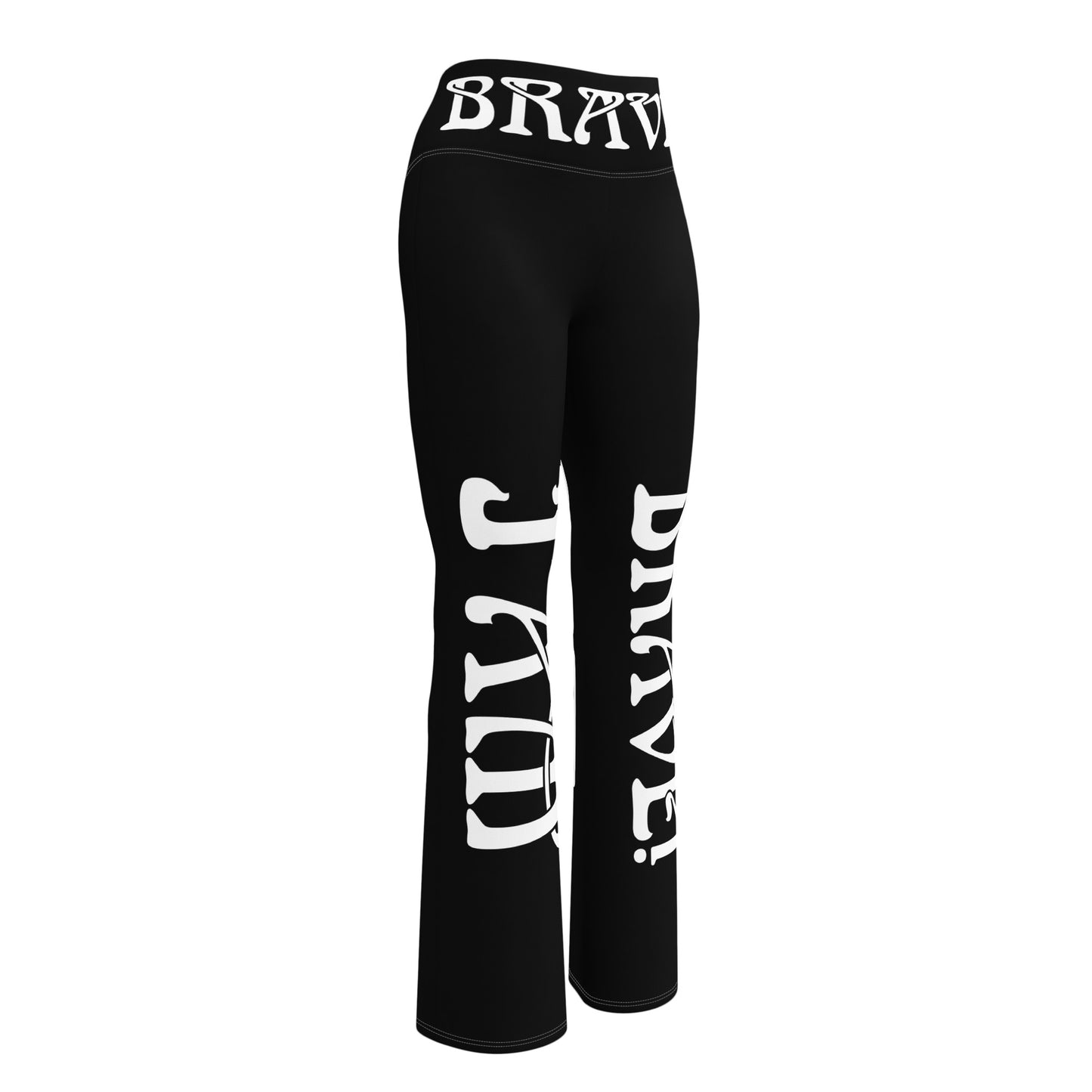 “I’AM BRAVE!” Black Flare Leggings W/White Font