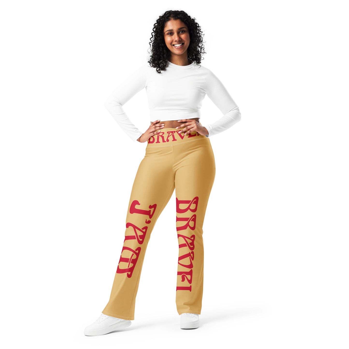 “I’AM BRAVE!” Fawn Flare Leggings W/Red Font