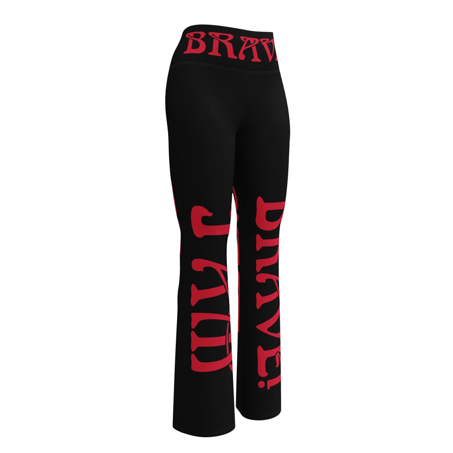 “I’AM BRAVE!” Black Flare Leggings W/Red Font