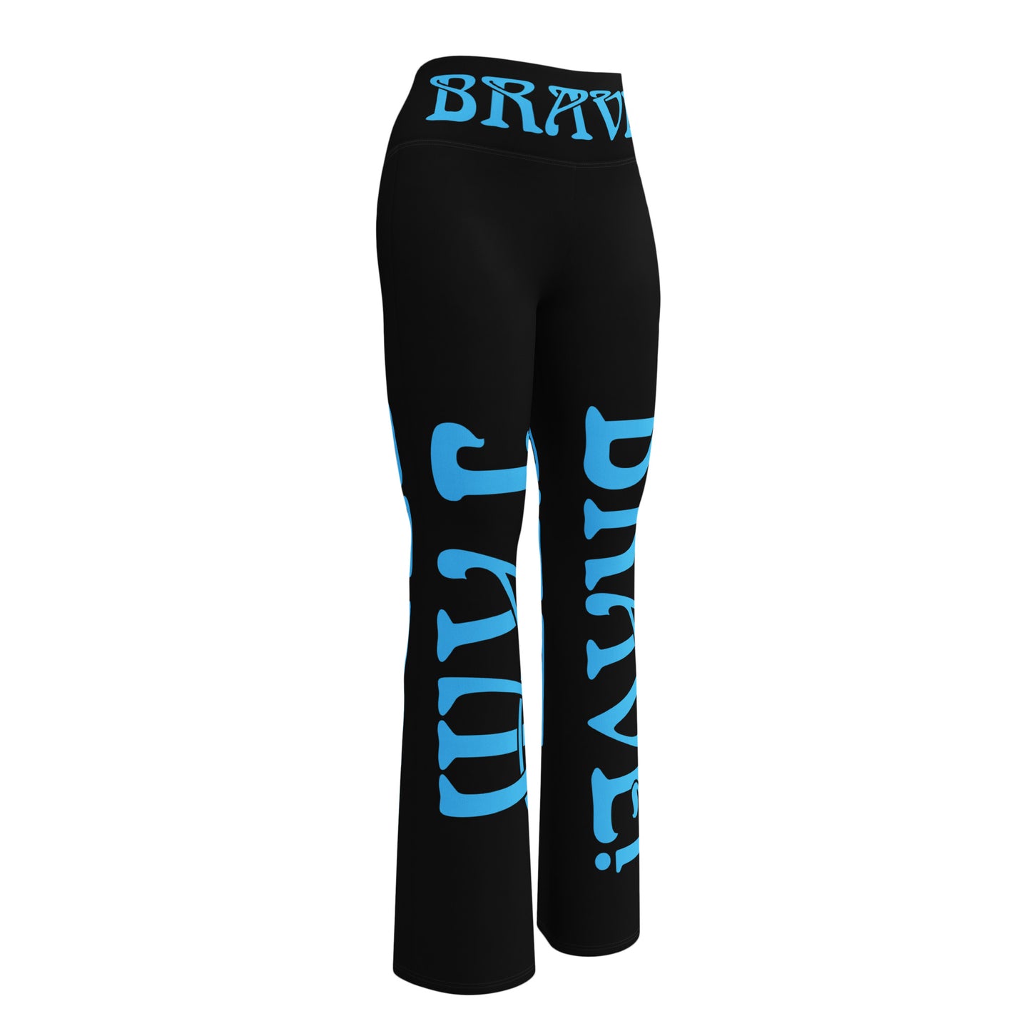 “I’AM BRAVE!” Black Flare Leggings W/SkyBlue Font