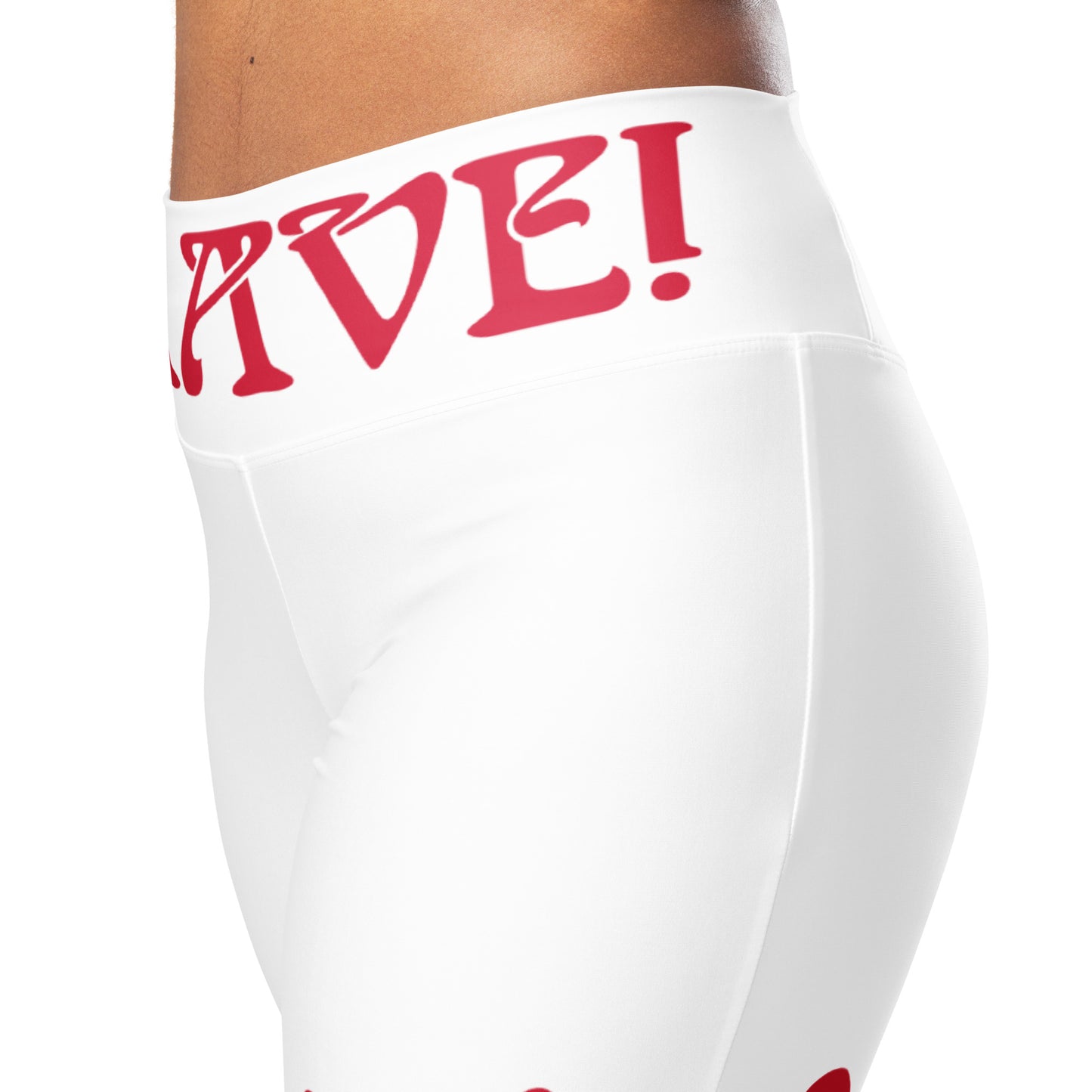 “I’AM BRAVE!” White Flare Leggings W/Red Font