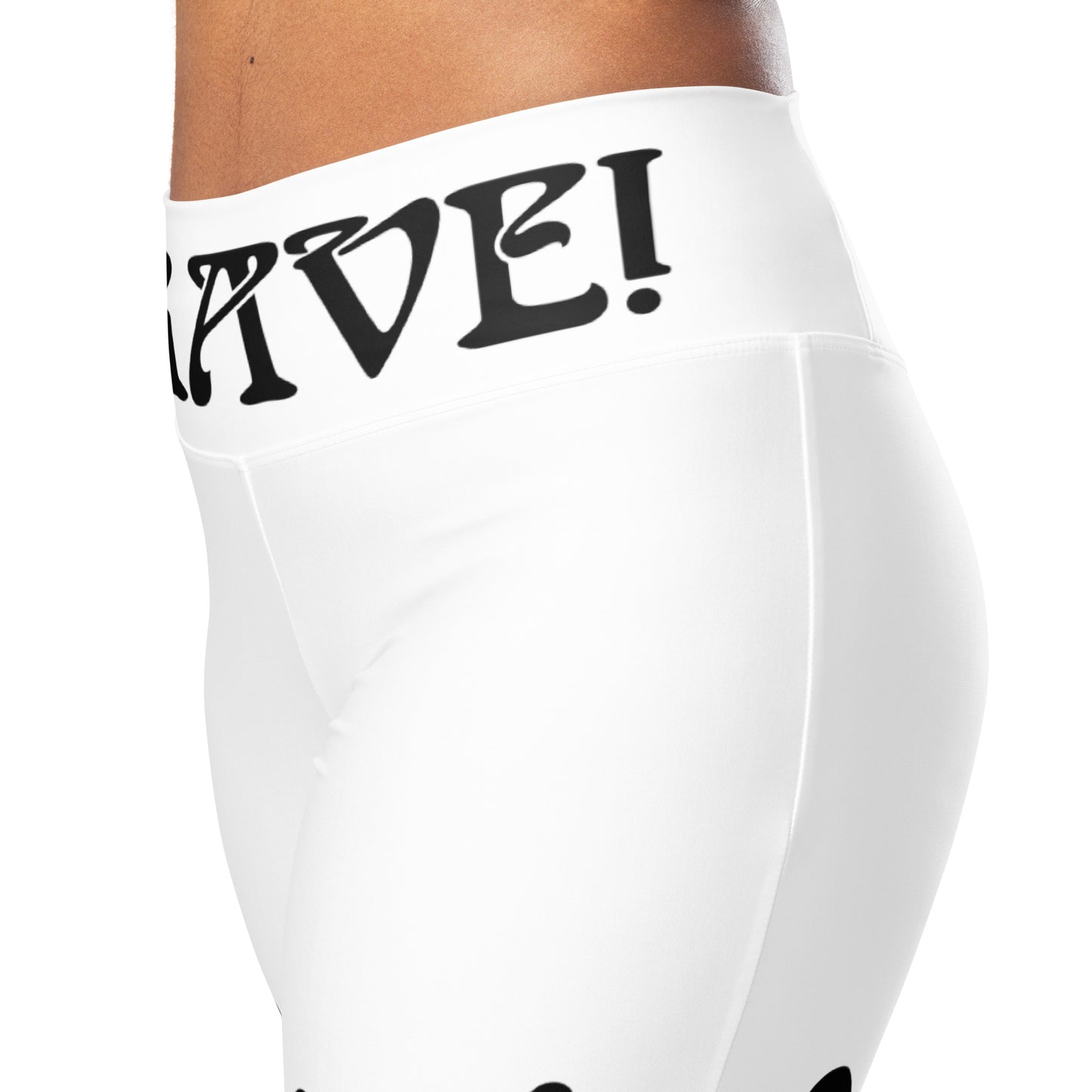 “I’AM BRAVE!” White Flare Leggings W/Black Font