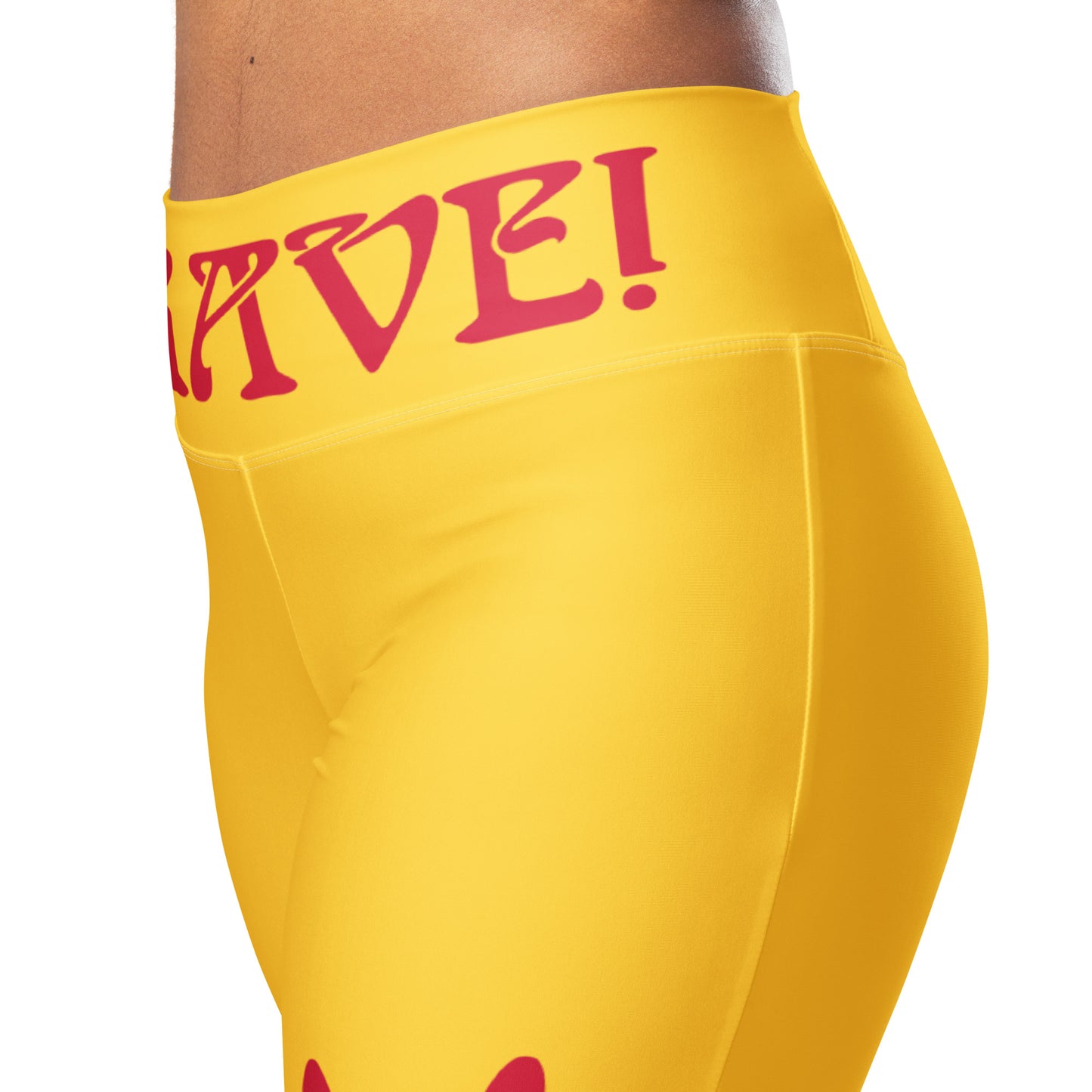 “I’AM BRAVE!” Yellow Flare Leggings W/Red Font