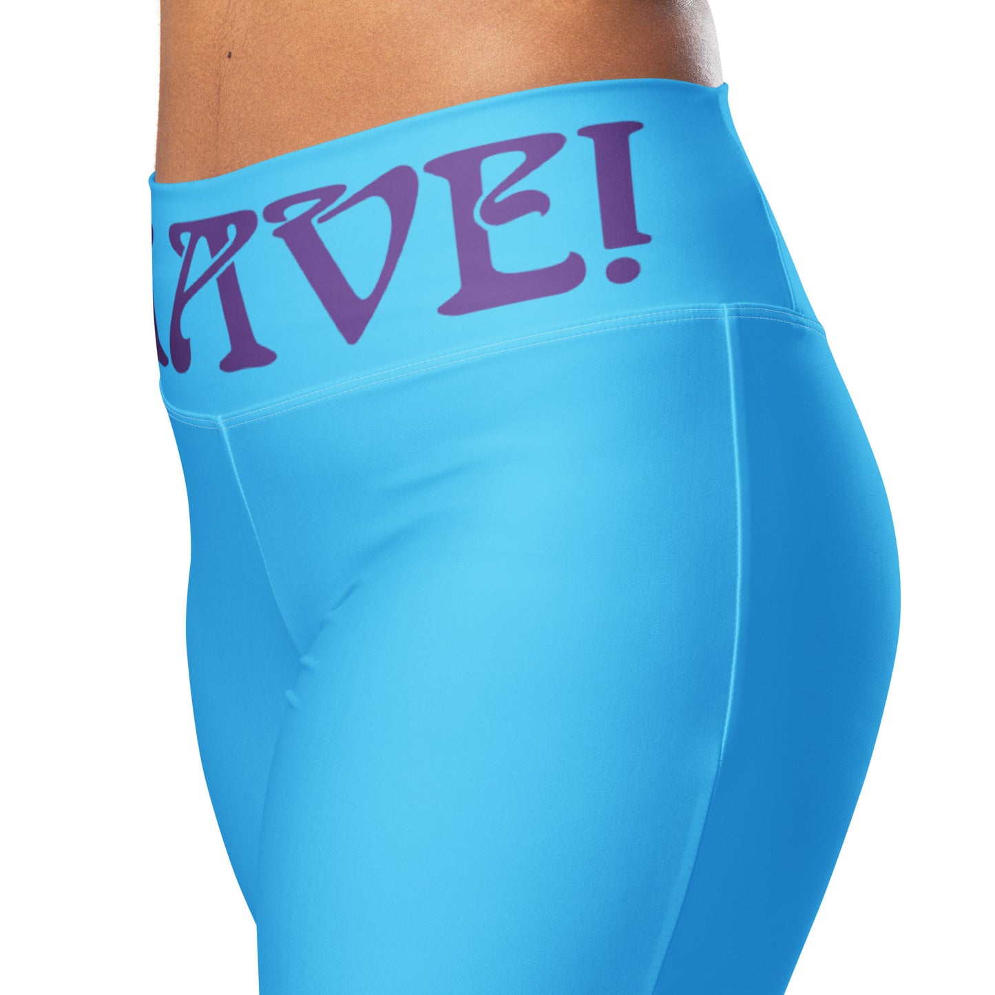 “I’AM BRAVE!” SkyBlue Flare Leggings W/Purple Font