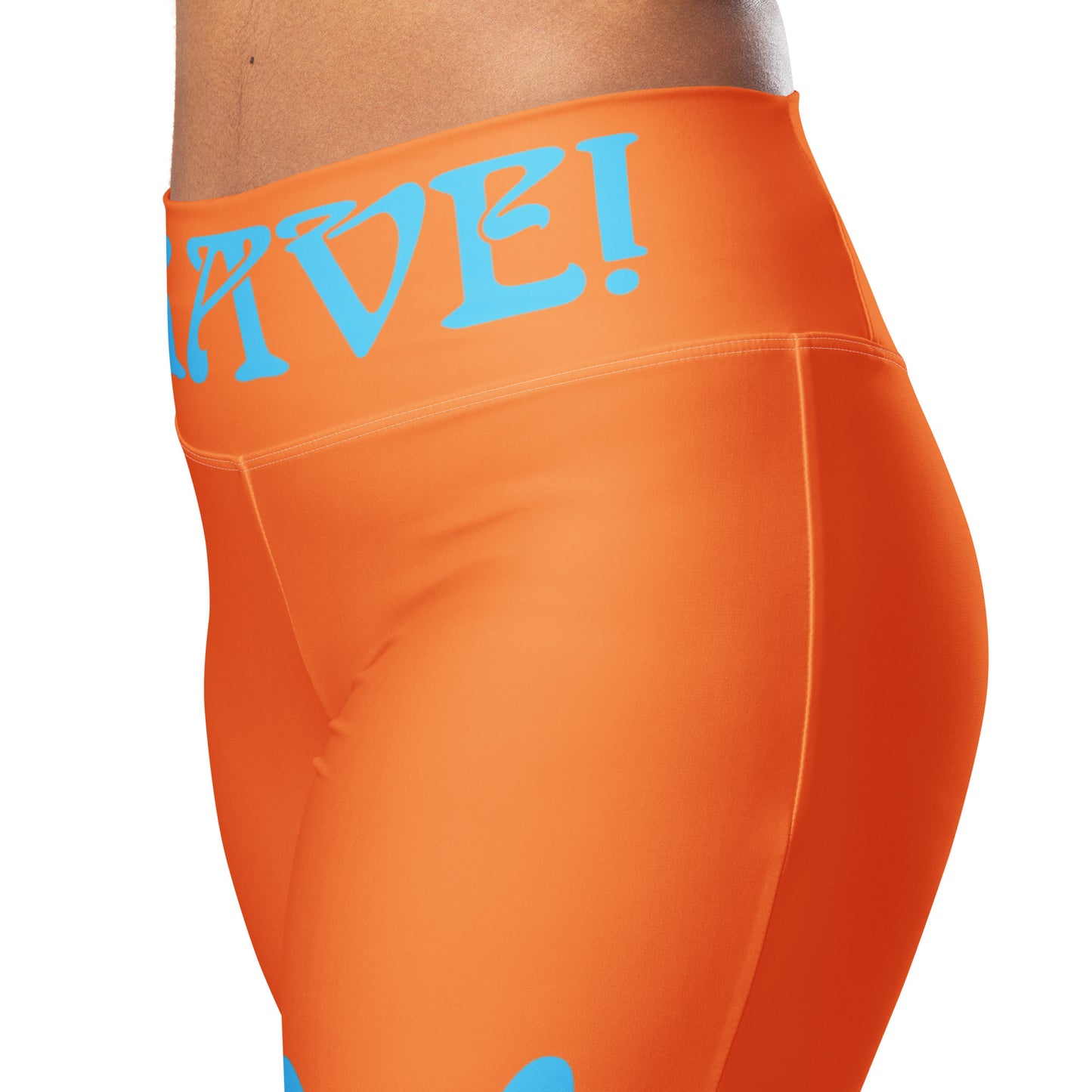 “I’AM BRAVE!” Orange Flare Leggings W/SkyBlue Font