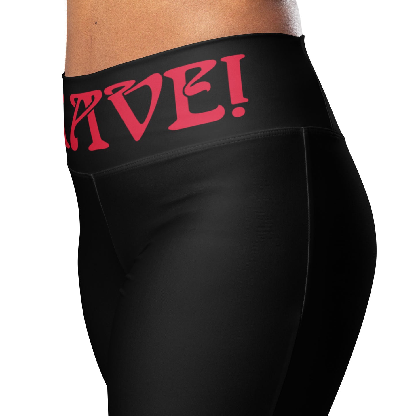 “I’AM BRAVE!” Black Flare Leggings W/Red Font