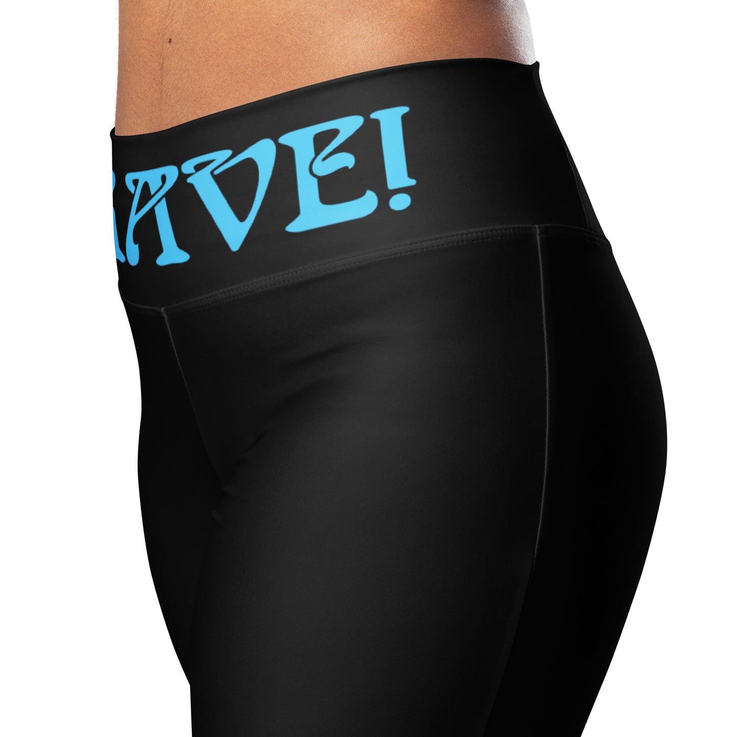 “I’AM BRAVE!” Black Flare Leggings W/SkyBlue Font