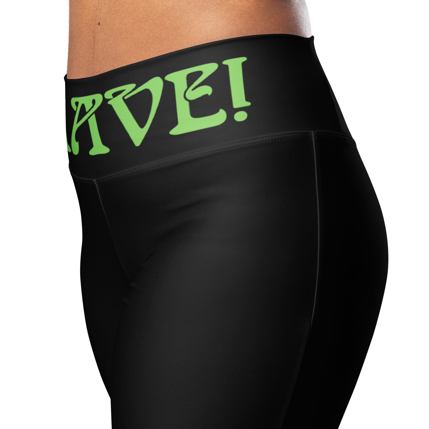 “I’AM BRAVE!” Black Flare Leggings W/Green Font