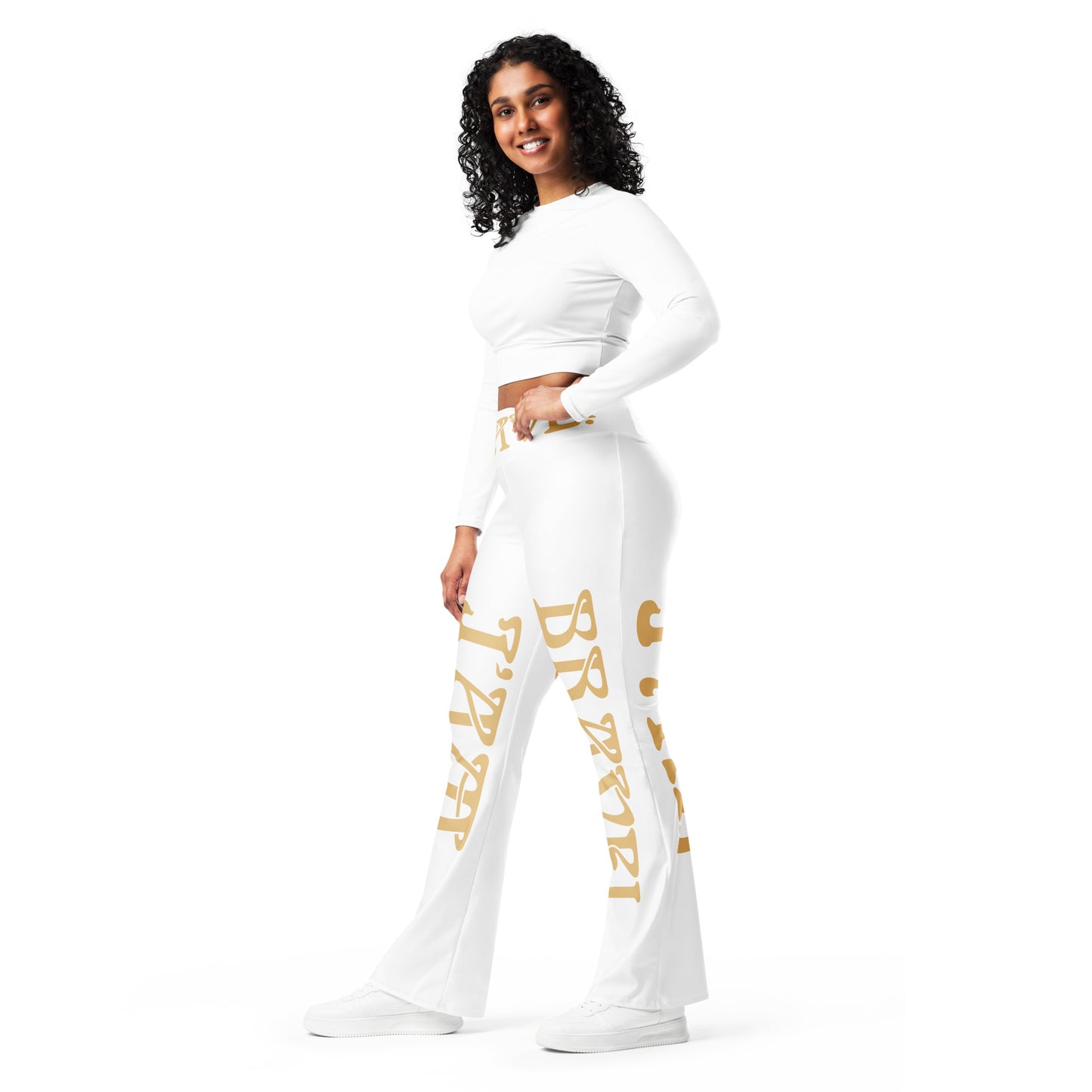 “I’AM BRAVE!” White Flare Leggings W/Fawn Font