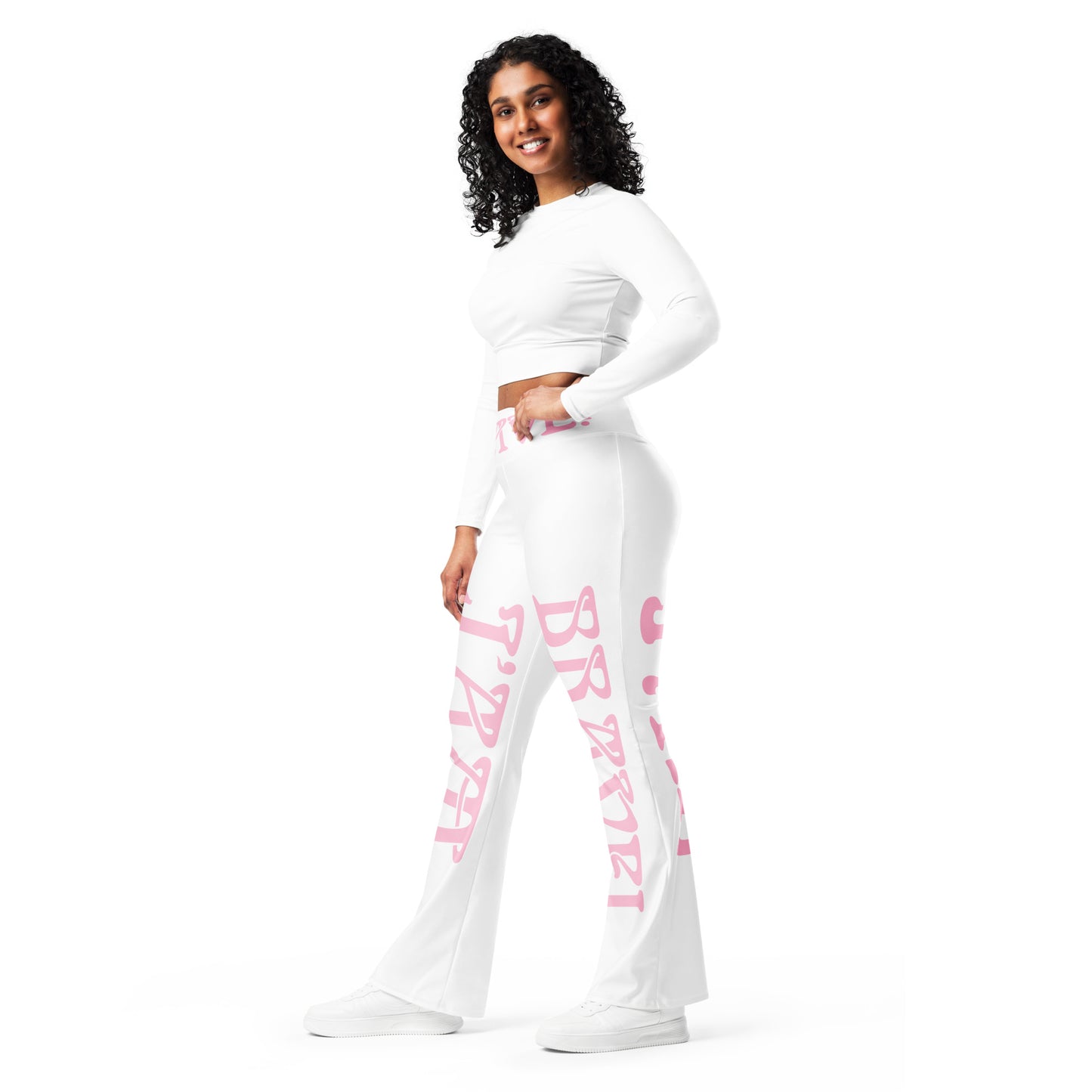 “I’AM BRAVE!” White Flare Leggings W/Cotton Candy Font