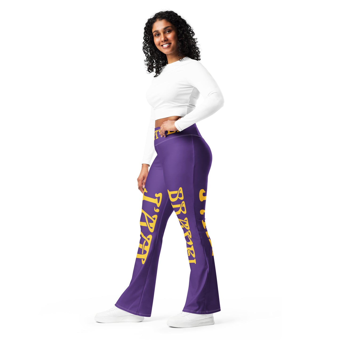“I’AM BRAVE!” Purple Flare Leggings W/Yellow Font
