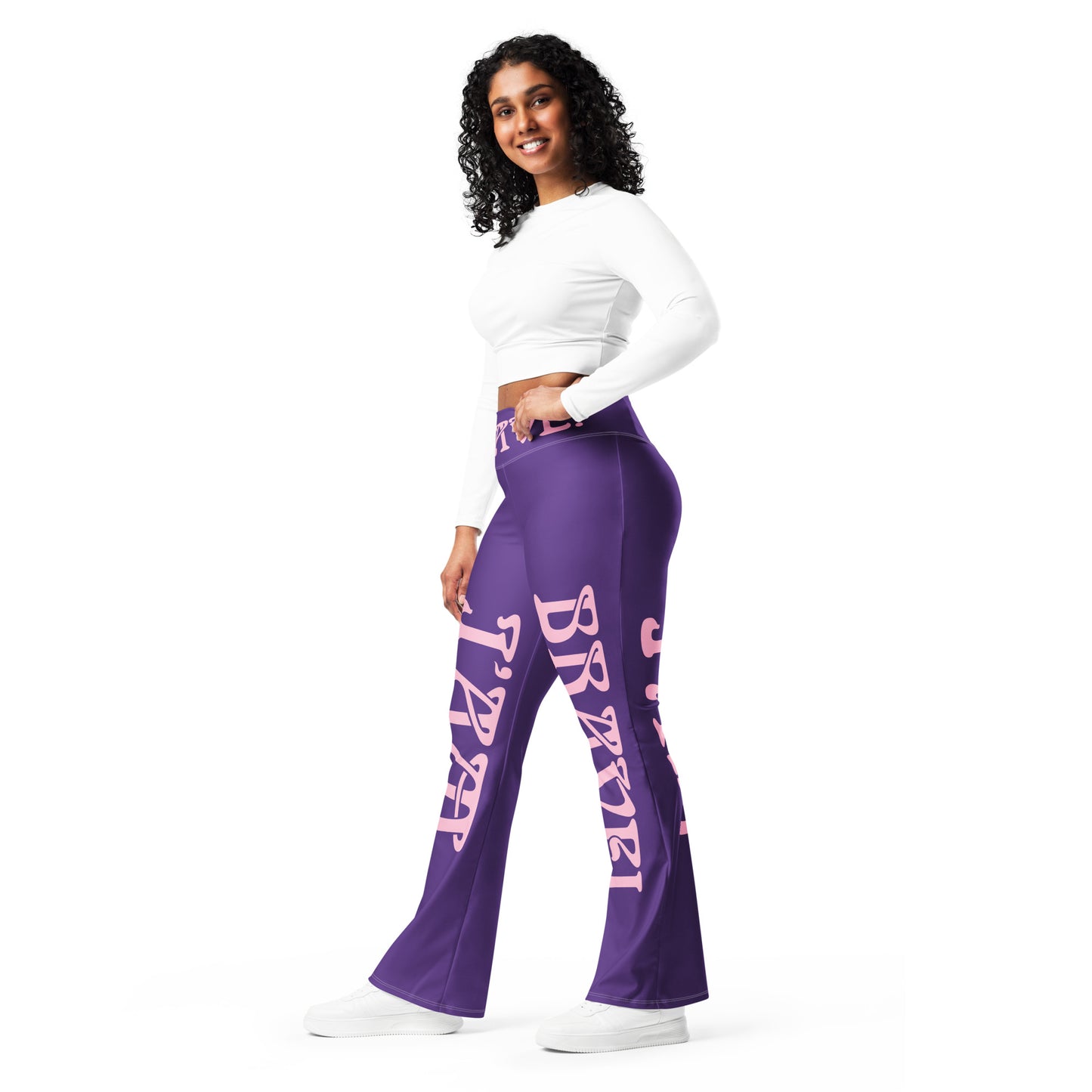 “I’AM BRAVE!” Purple Flare Leggings W/Cotton Candy Font