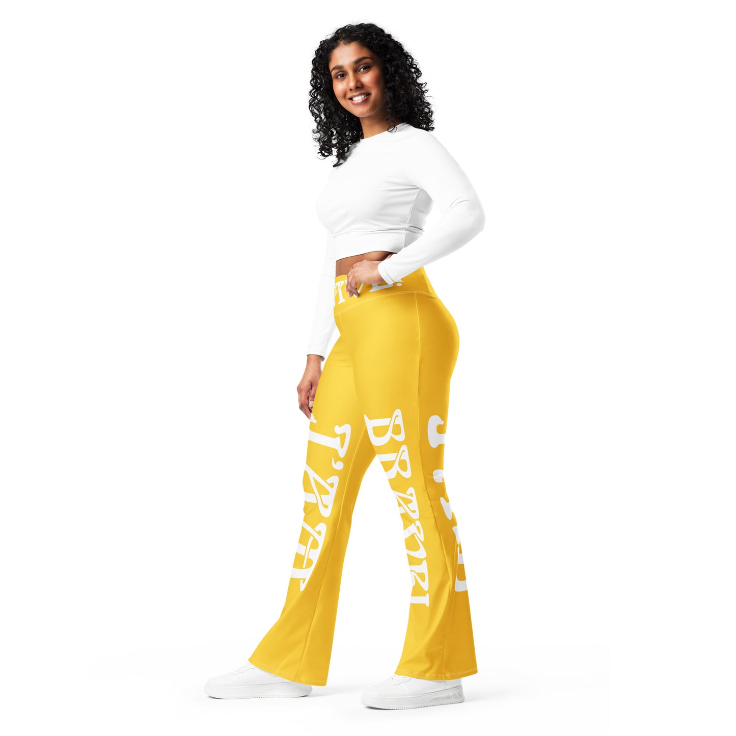 “I’AM BRAVE!” Yellow Flare Leggings W/White Font