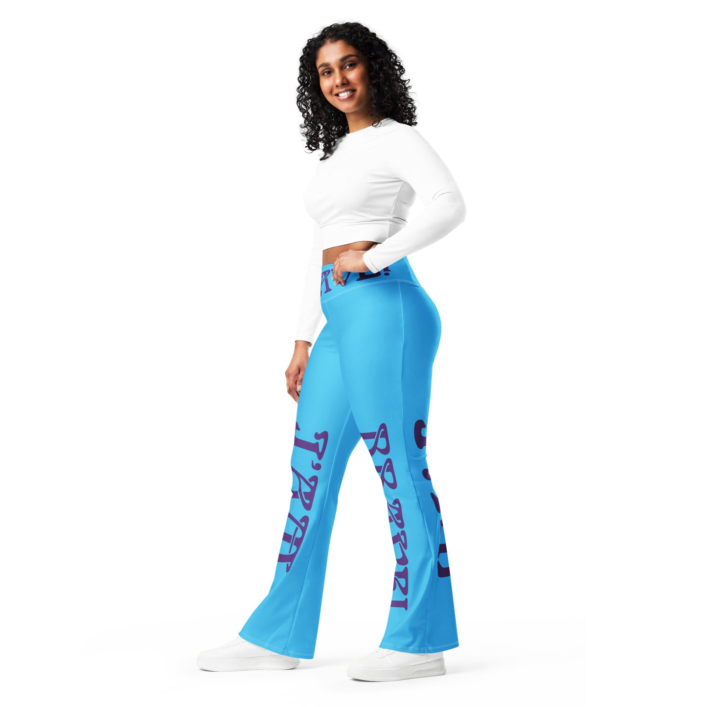 “I’AM BRAVE!” SkyBlue Flare Leggings W/Purple Font