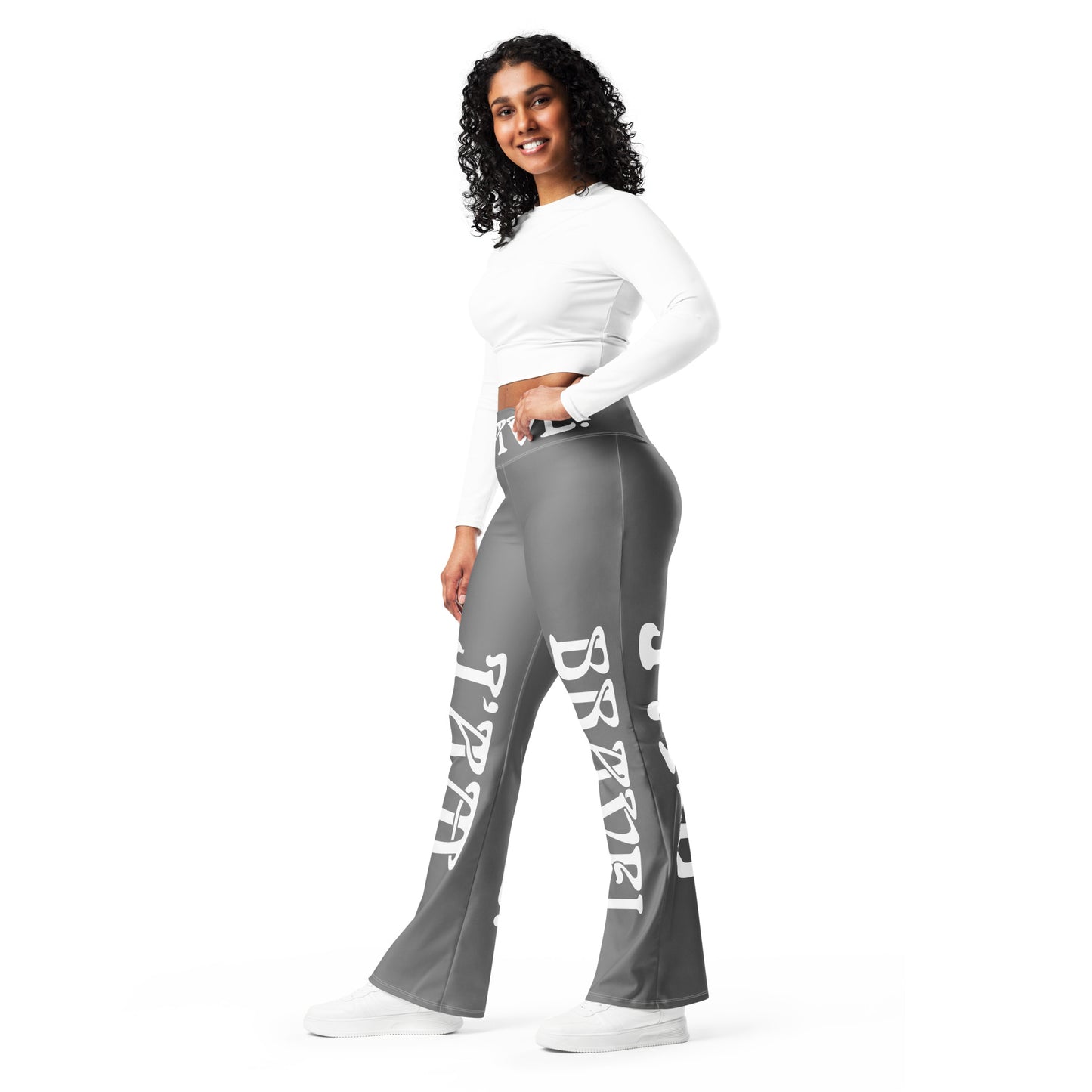 “I’AM BRAVE!” Grey Flare Leggings W/White Font