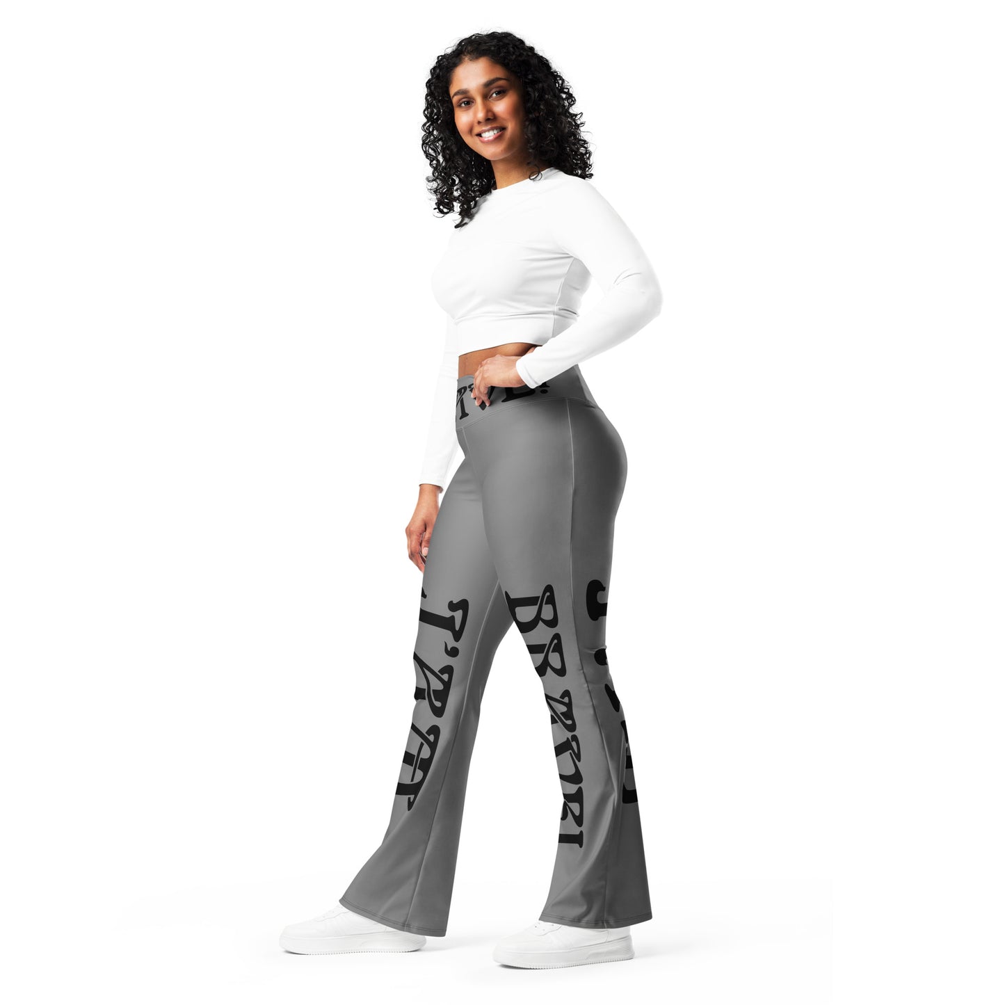 “I’AM BRAVE!” Grey Flare Leggings W/Black Font