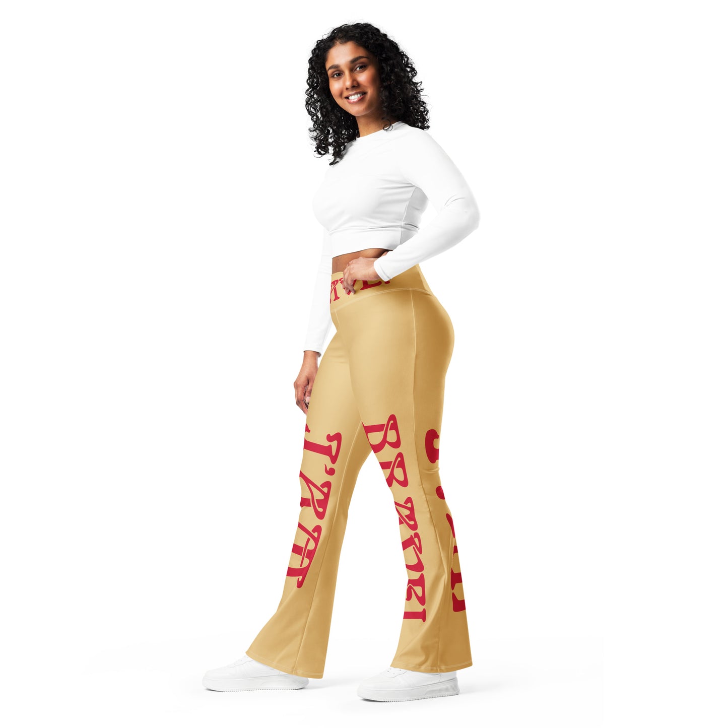 “I’AM BRAVE!” Fawn Flare Leggings W/Red Font
