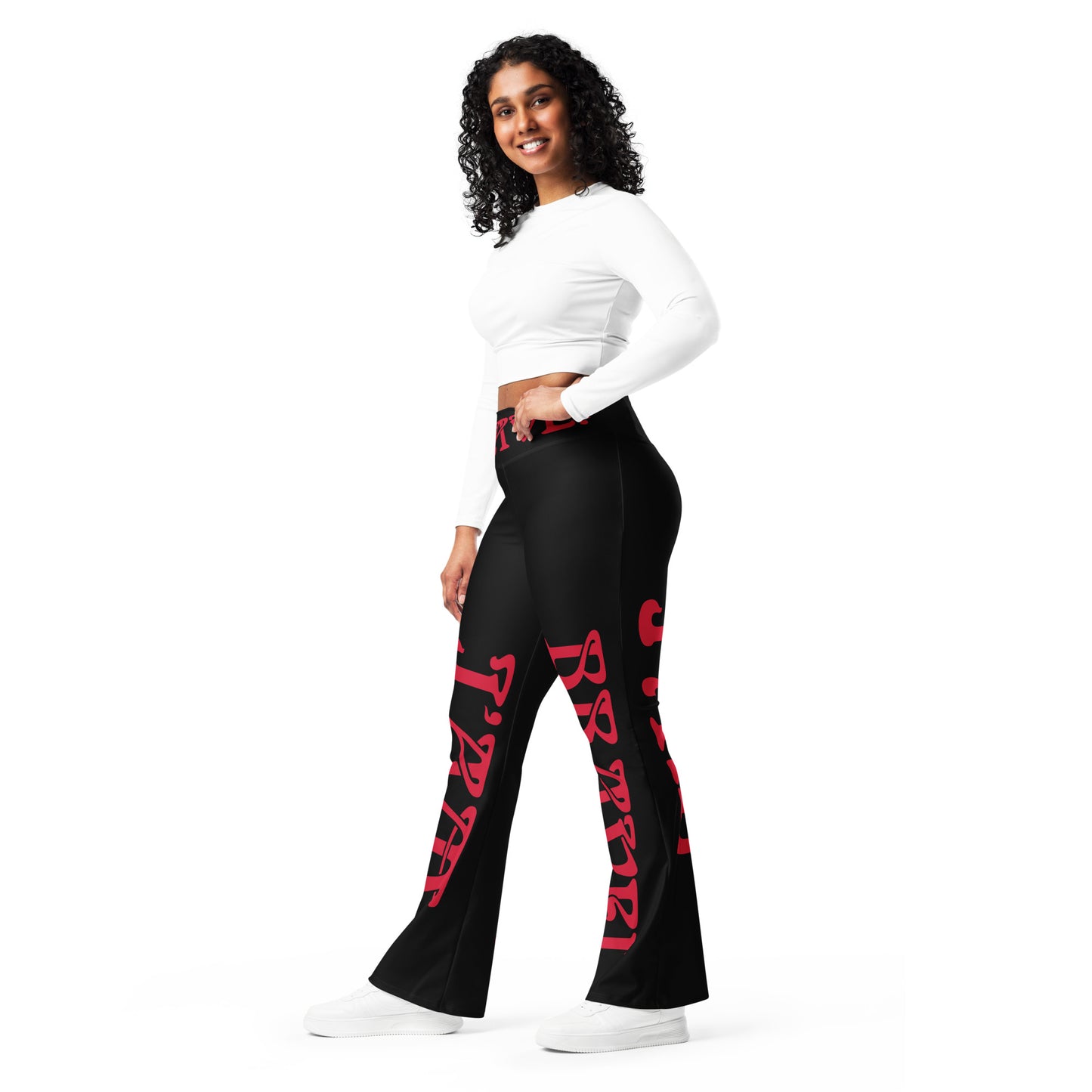 “I’AM BRAVE!” Black Flare Leggings W/Red Font